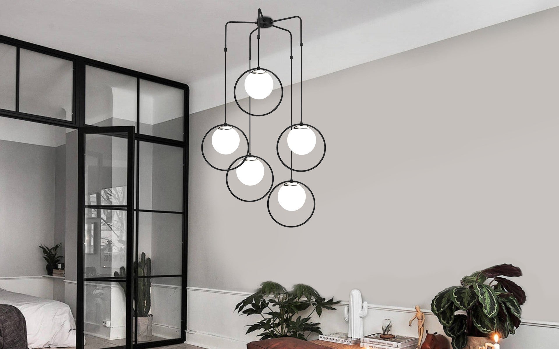 Candeeiro de Teto Industrial Moderno – 74 cm de Diâmetro – Preto e Branco – Ferro