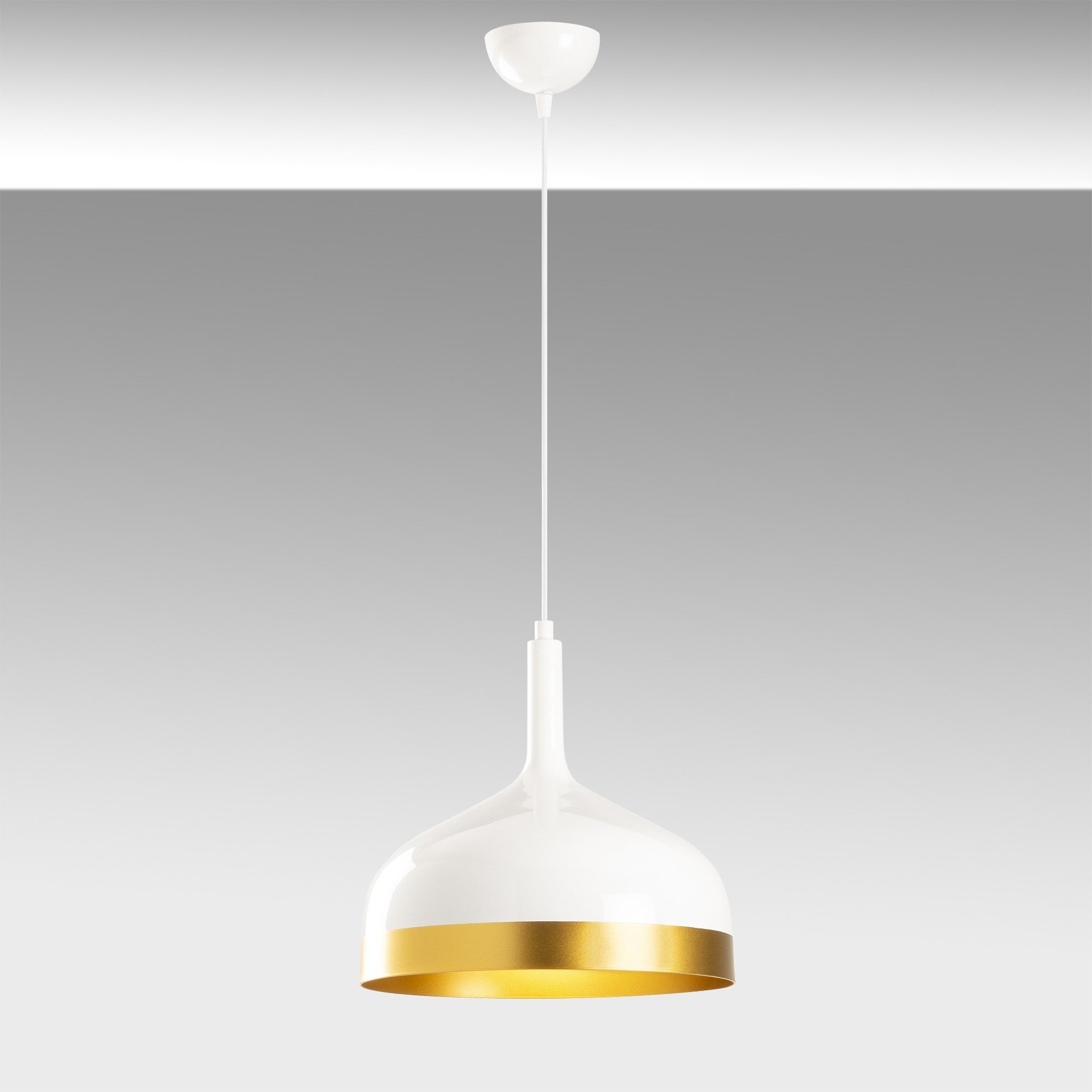 Candeeiro de Teto – 30 cm de diâmetro – Branco e dourado – Metálico