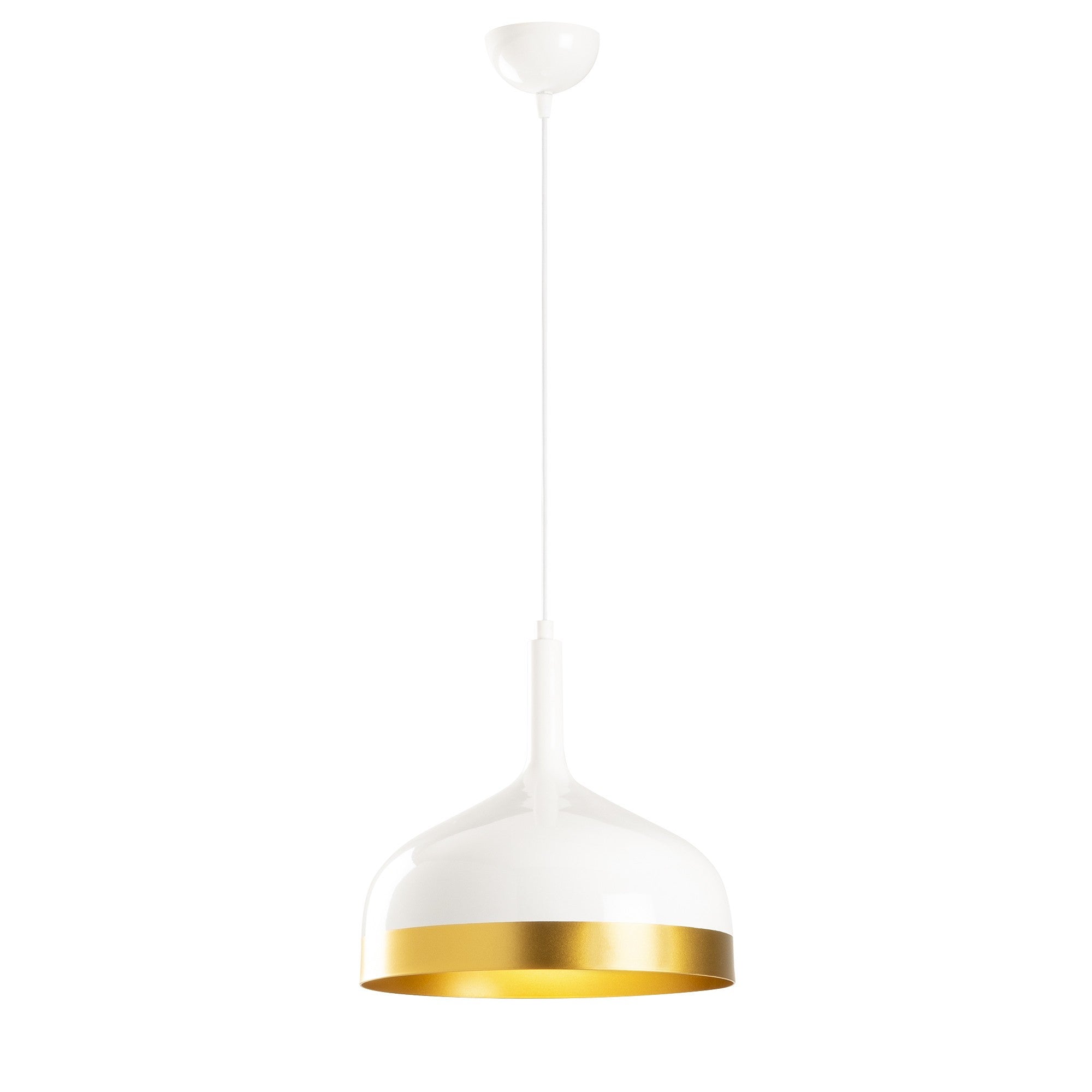 Candeeiro de Teto – 30 cm de diâmetro – Branco e dourado – Metálico