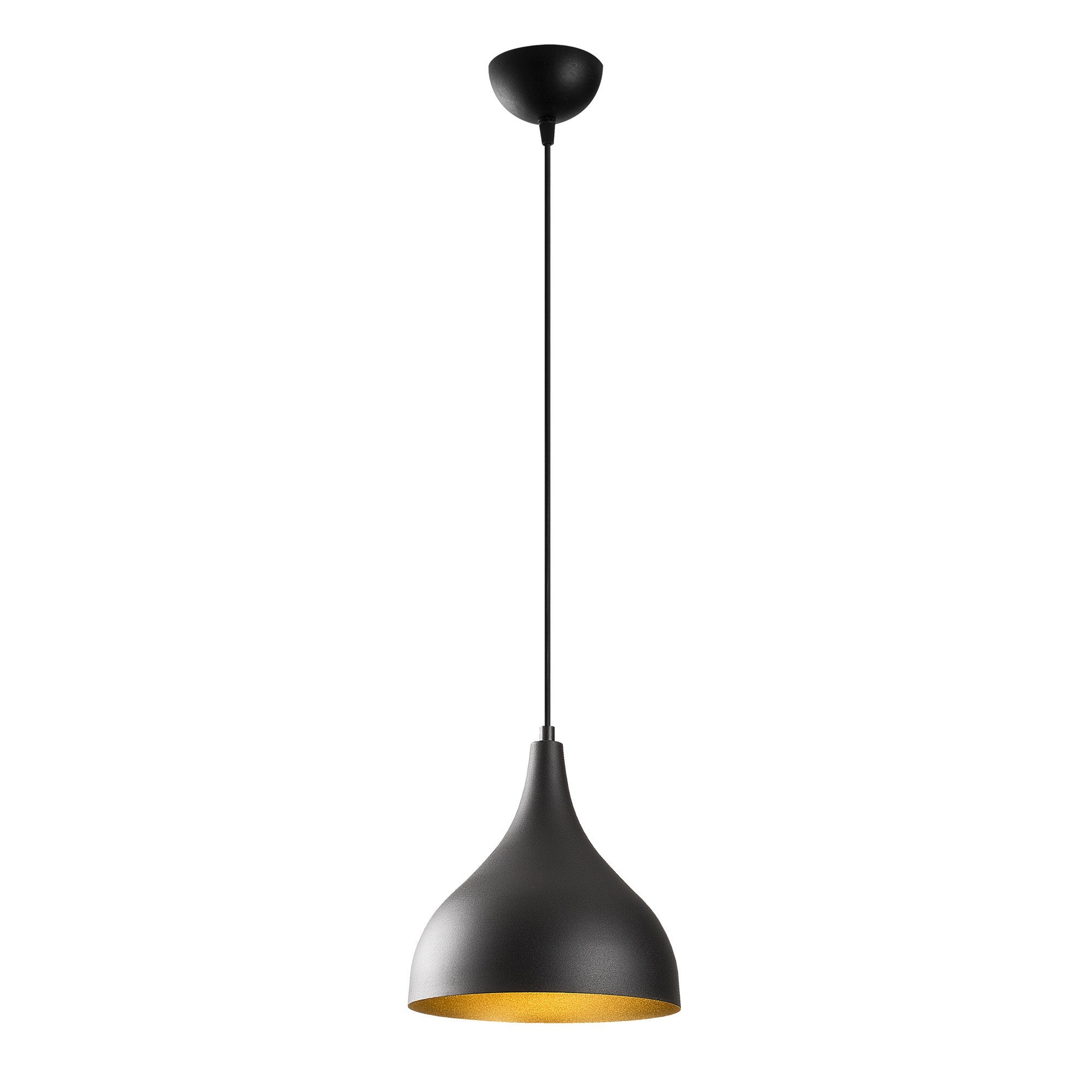 Candeeiro de Teto Industrial Moderno – 26 cm de Diâmetro – Preto e Dourado – Metal