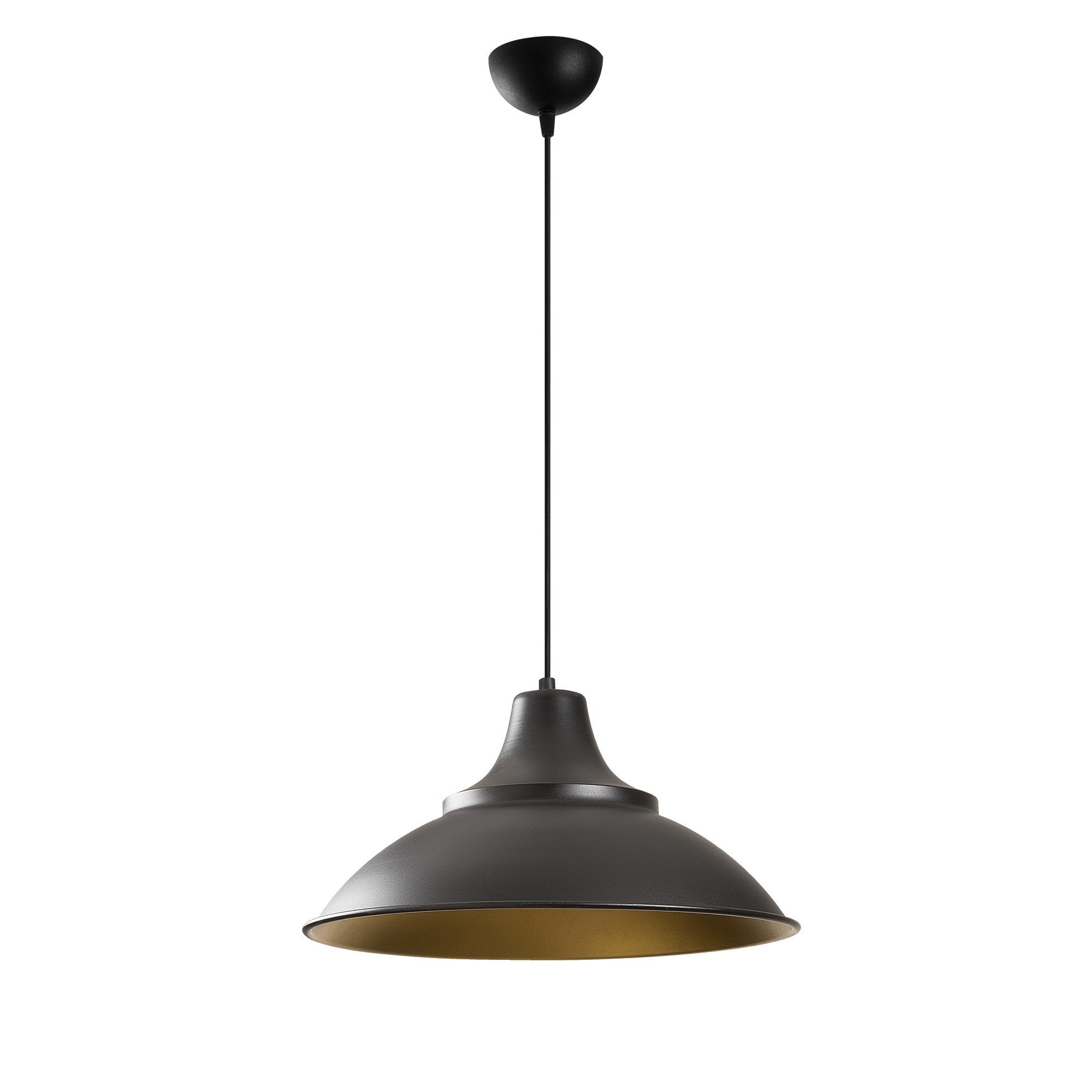 Candeeiro de Teto moderno – 44 cm de diâmetro, 121 cm de altura – Preto e dourado – Metálico