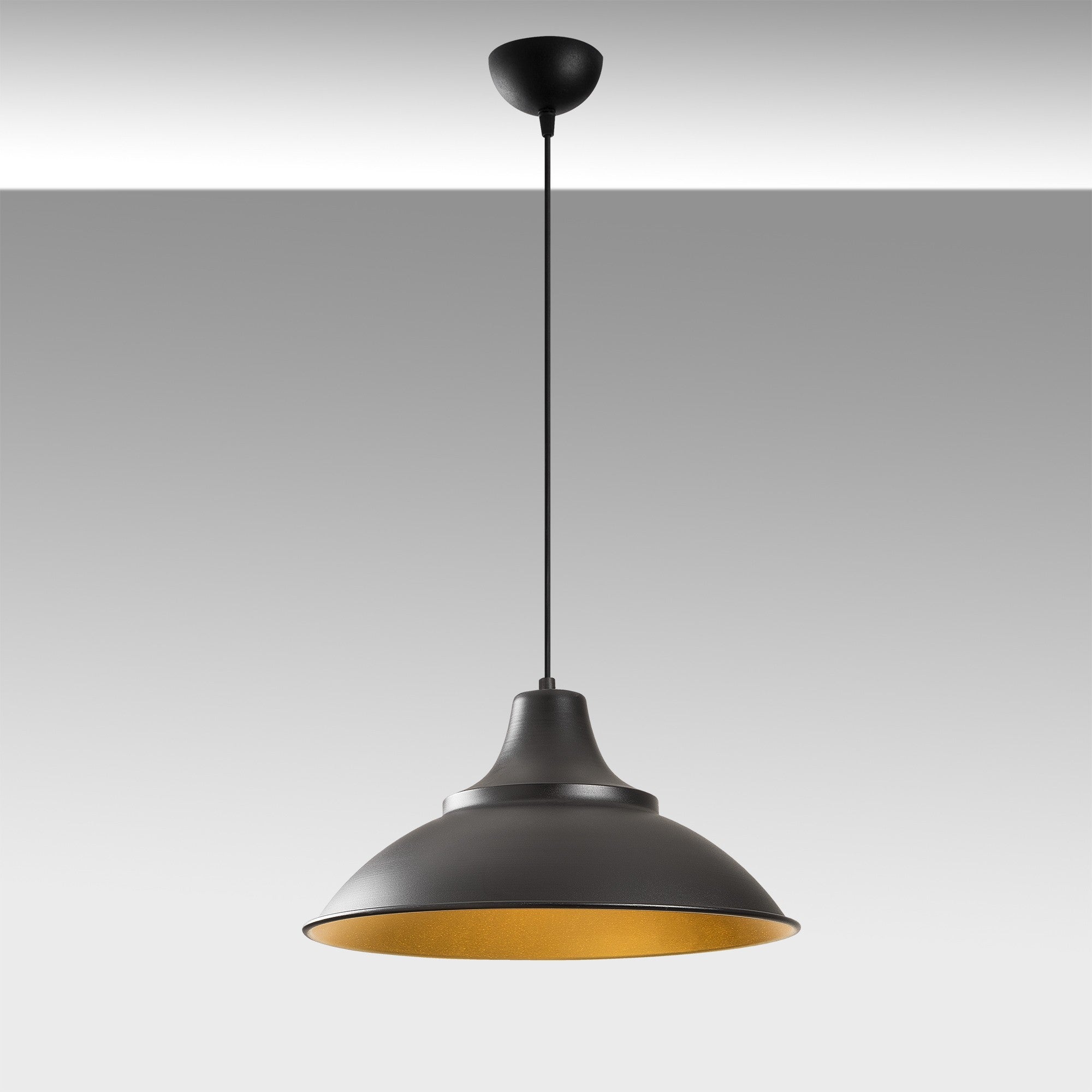Candeeiro de Teto moderno – 44 cm de diâmetro, 121 cm de altura – Preto e dourado – Metálico