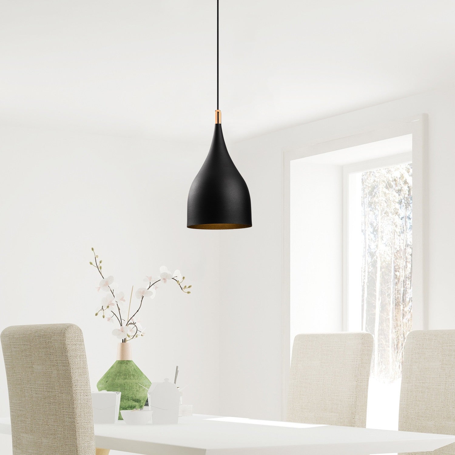 Candeeiro de Teto elegante – 25 cm de diâmetro – Preto e dourado – Metal