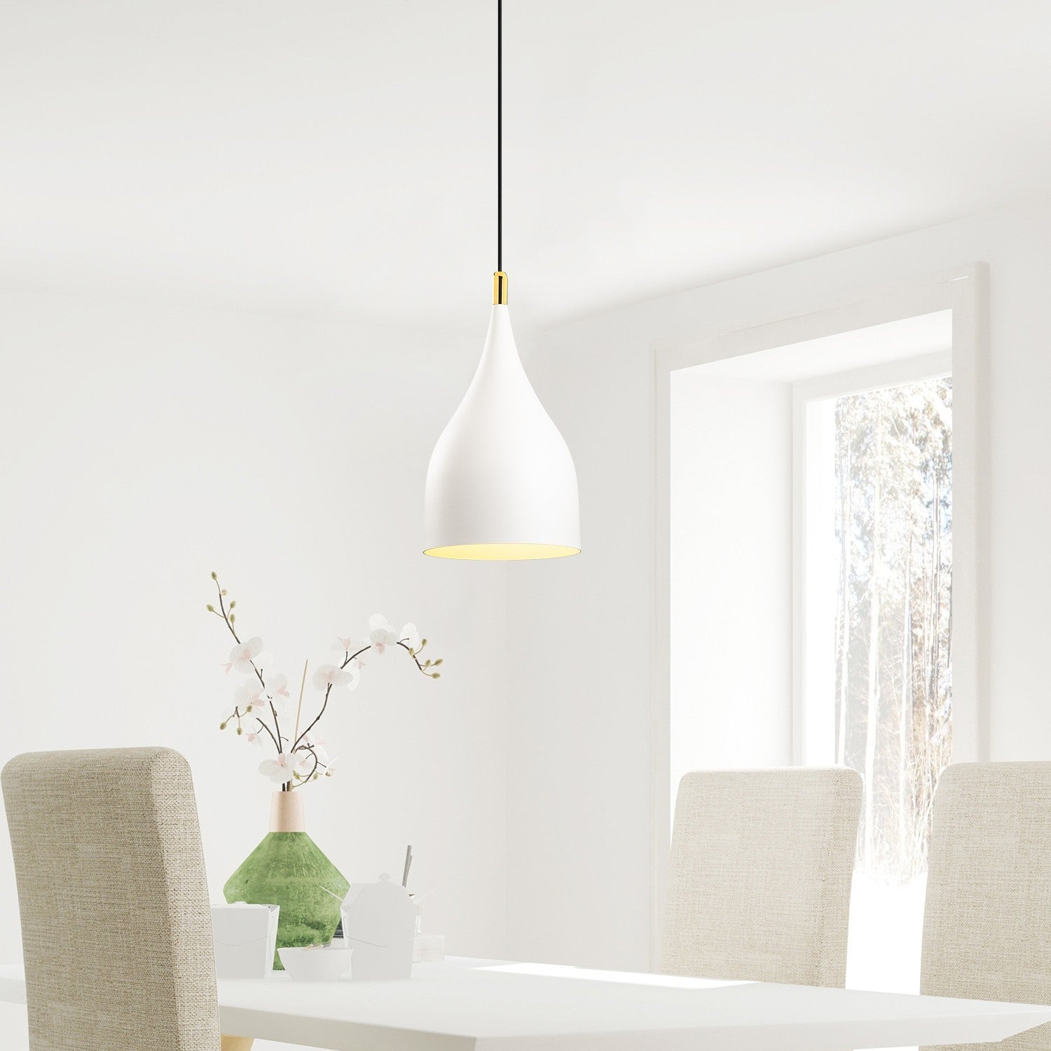 Candeeiro de Teto – 137 cm x 25 cm – Preto e Branco – Metal