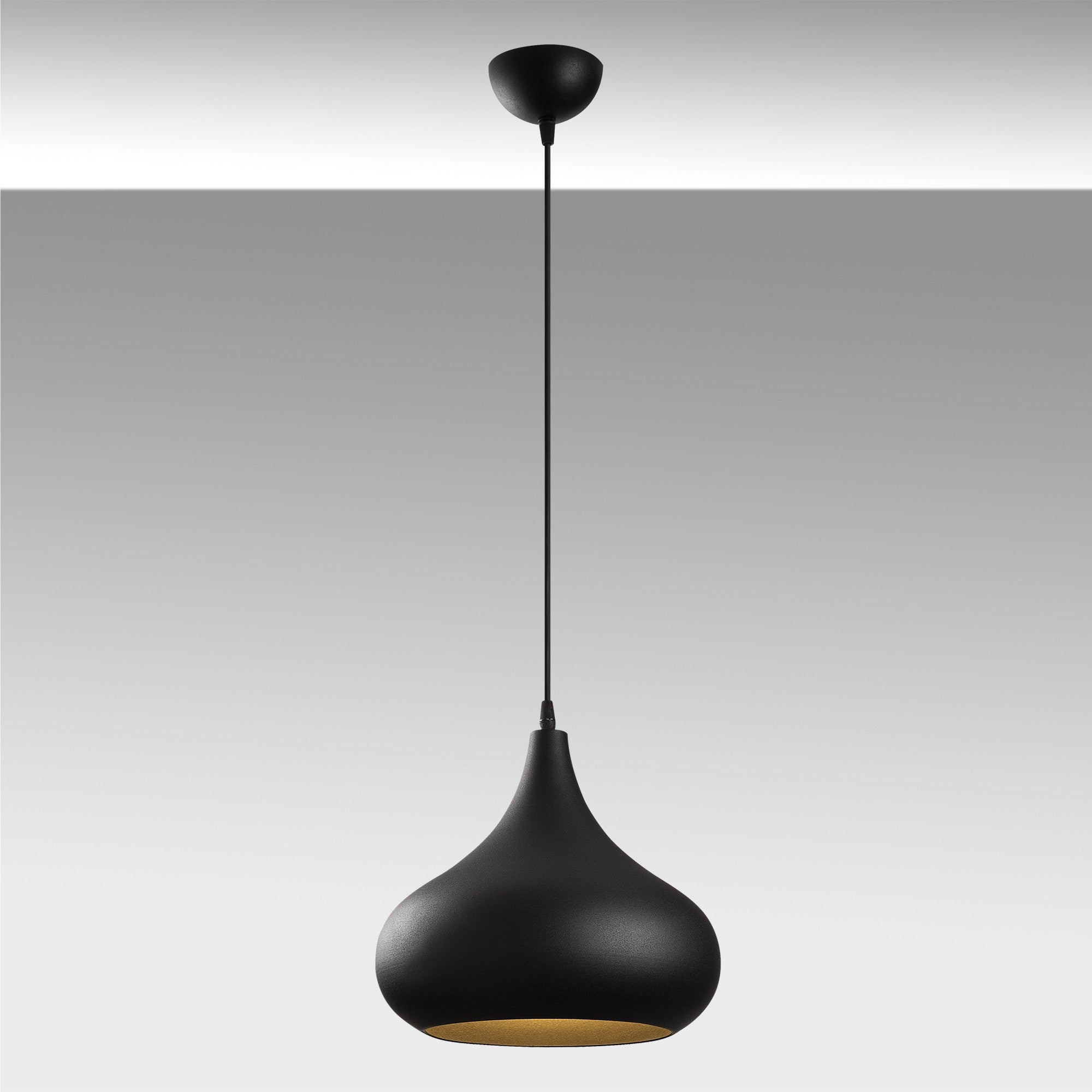 Candeeiro de Teto – 30 cm de Diâmetro – Preto e Dourado – Metal
