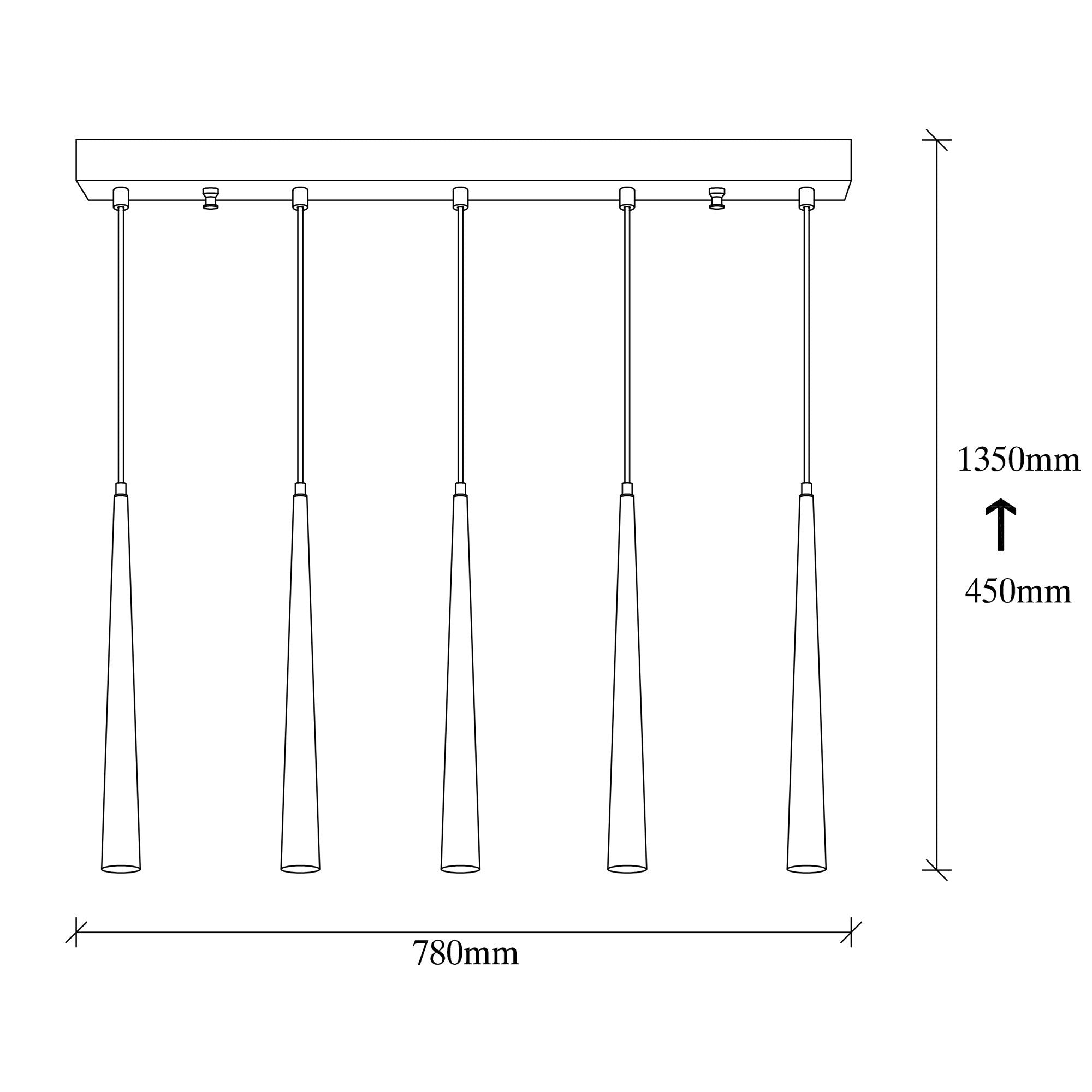 Candeeiro de Teto – 135 cm – Preto – Metal
