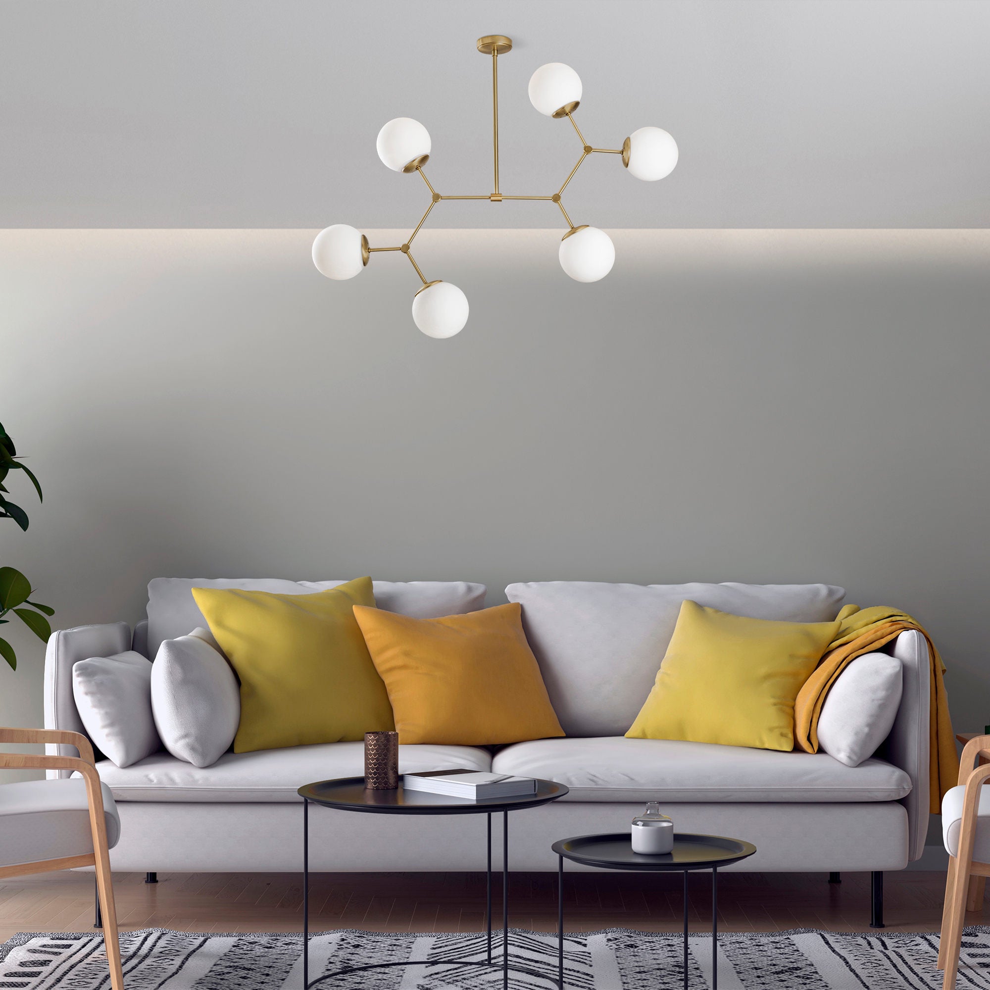 Candeeiro de Teto – 100 x 58 cm – Amarelo e Branco – Metal
