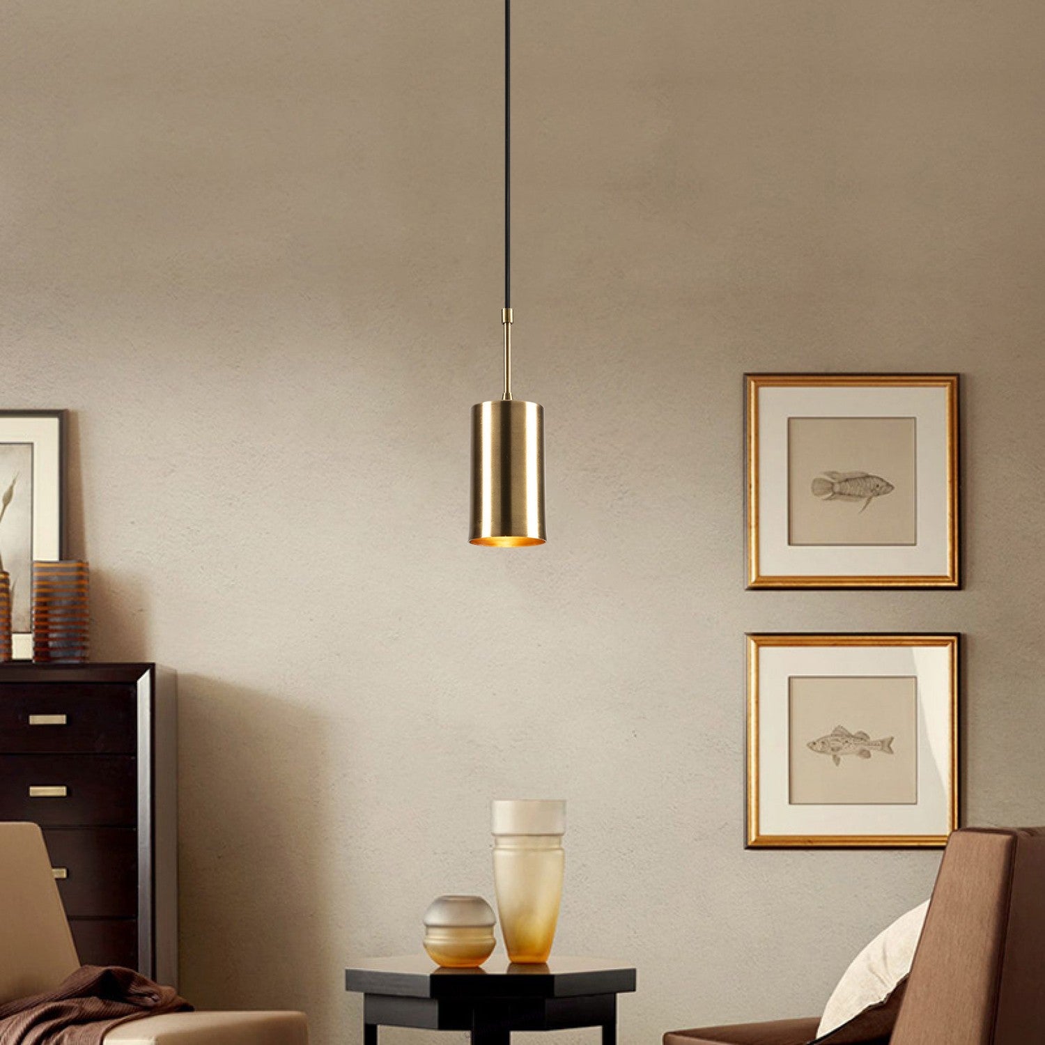 Candeeiro de Teto Moderno – 124 cm de Altura – Dourado e Preto – Metal