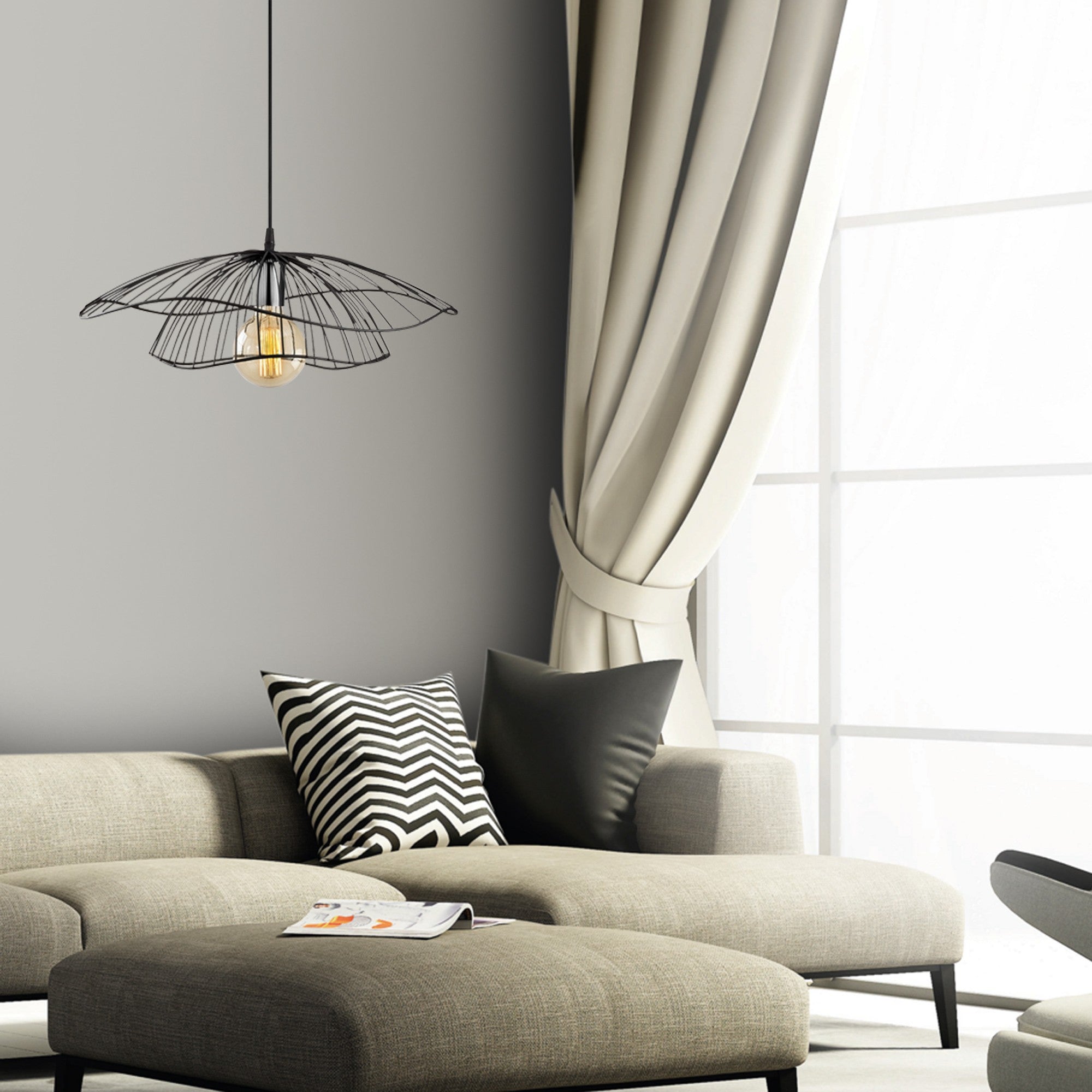 Candeeiro de Teto – 50 cm de Diâmetro – Preto – Metal
