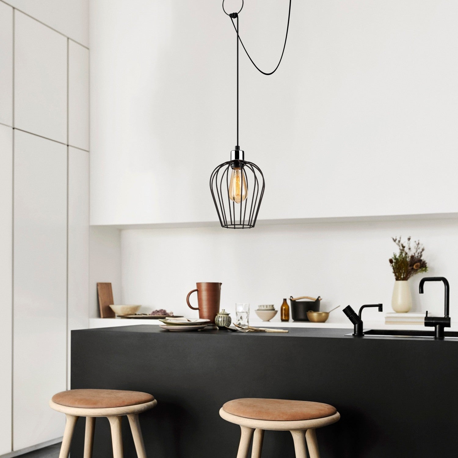 Candeeiro de Teto Industrial – 80 x 20 cm – Preto – Ferro