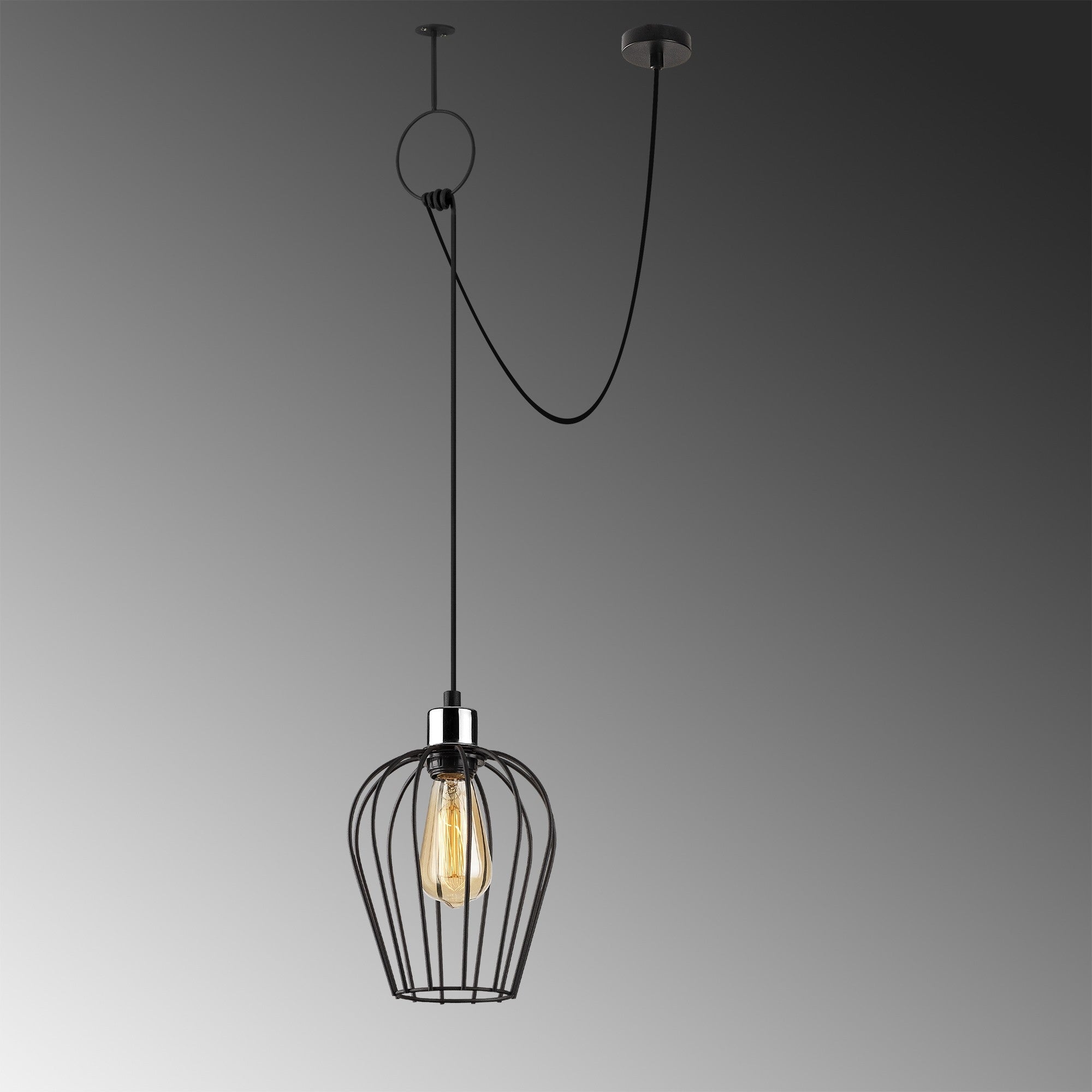 Candeeiro de Teto Industrial – 80 x 20 cm – Preto – Ferro