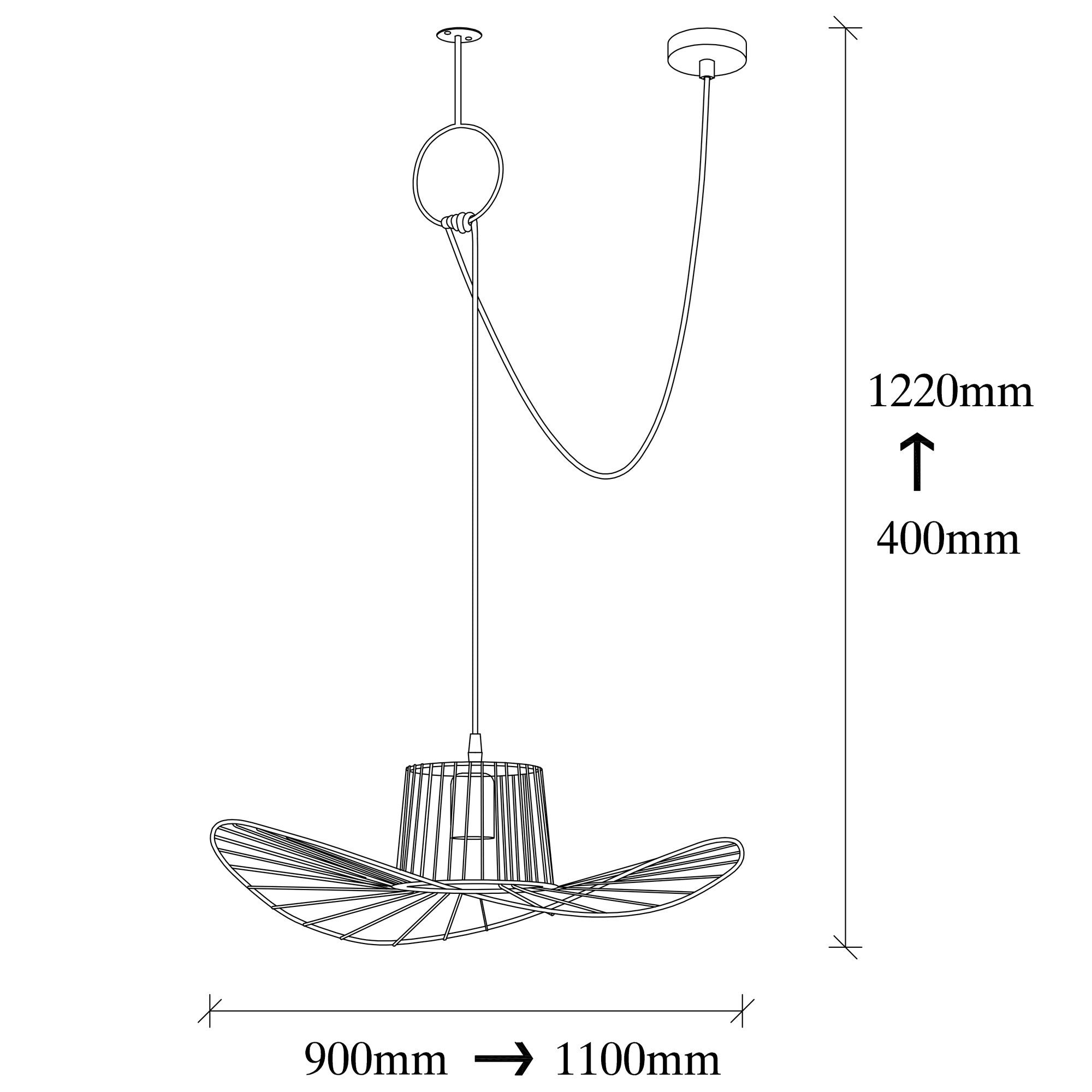 Candeeiro de Teto – 67-82 cm de altura – Preto – Ferro