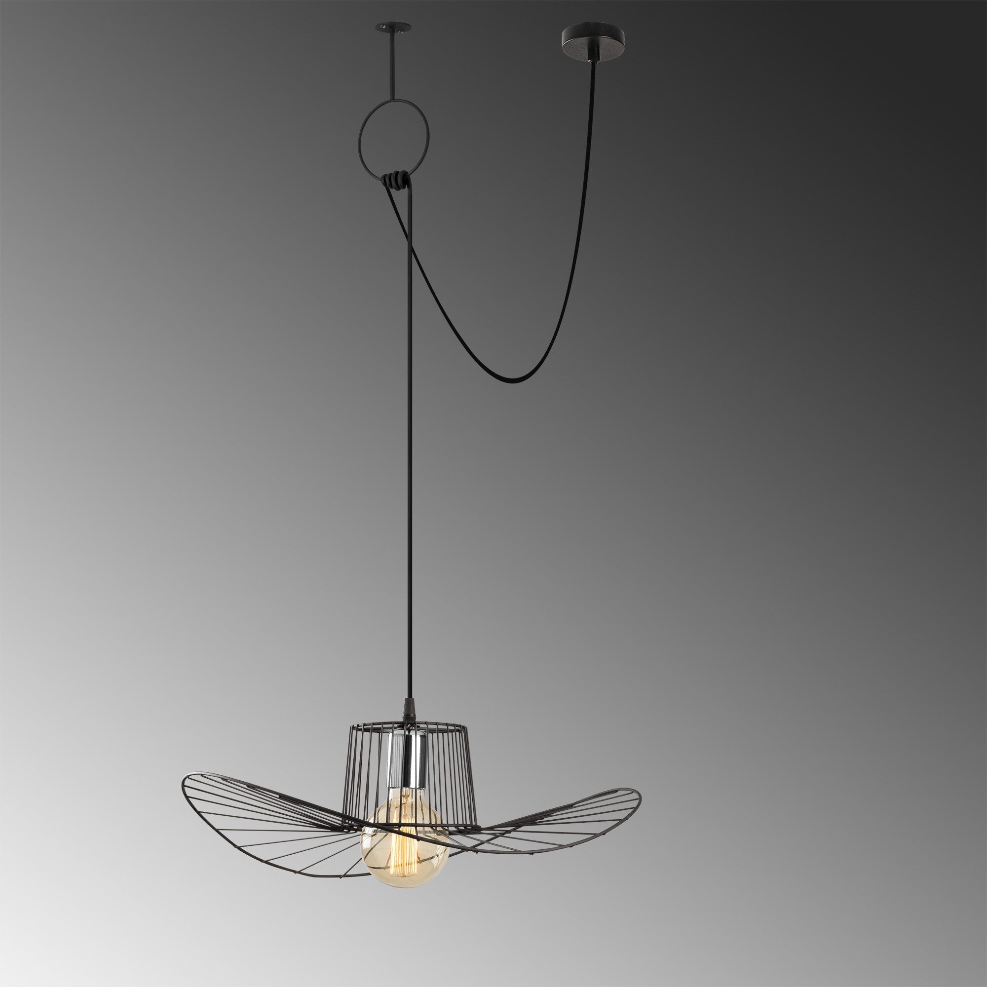 Candeeiro de Teto – 67-82 cm de altura – Preto – Ferro