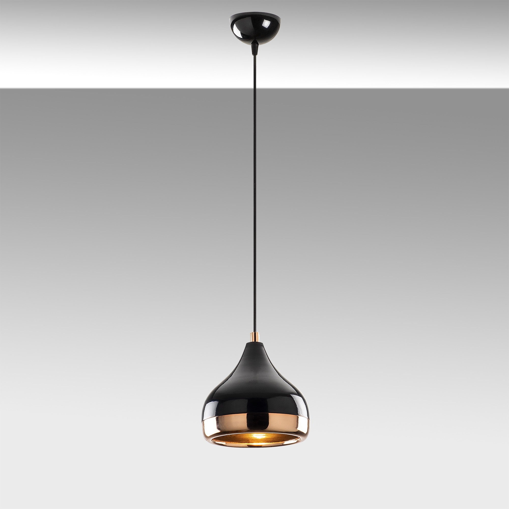 Candeeiro de Teto Moderno – 17 cm de Diâmetro – Preto e Cobre – Ferro