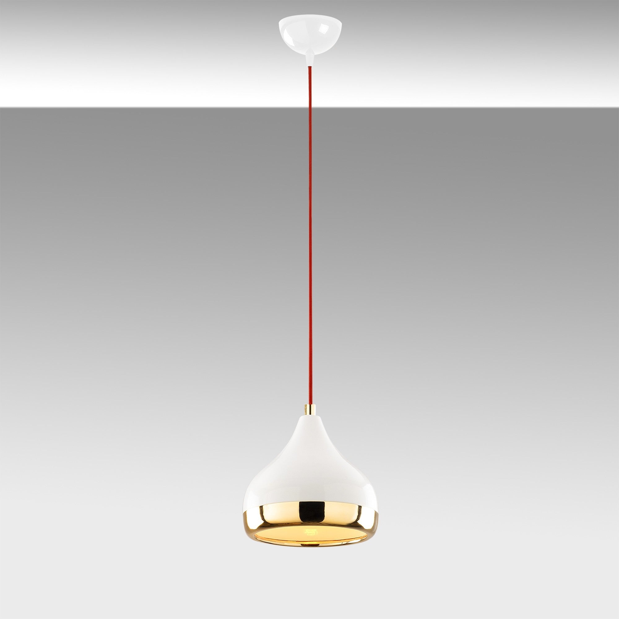 Candeeiro de Teto – 17 cm de diâmetro – Branco, vermelho e dourado – Metal