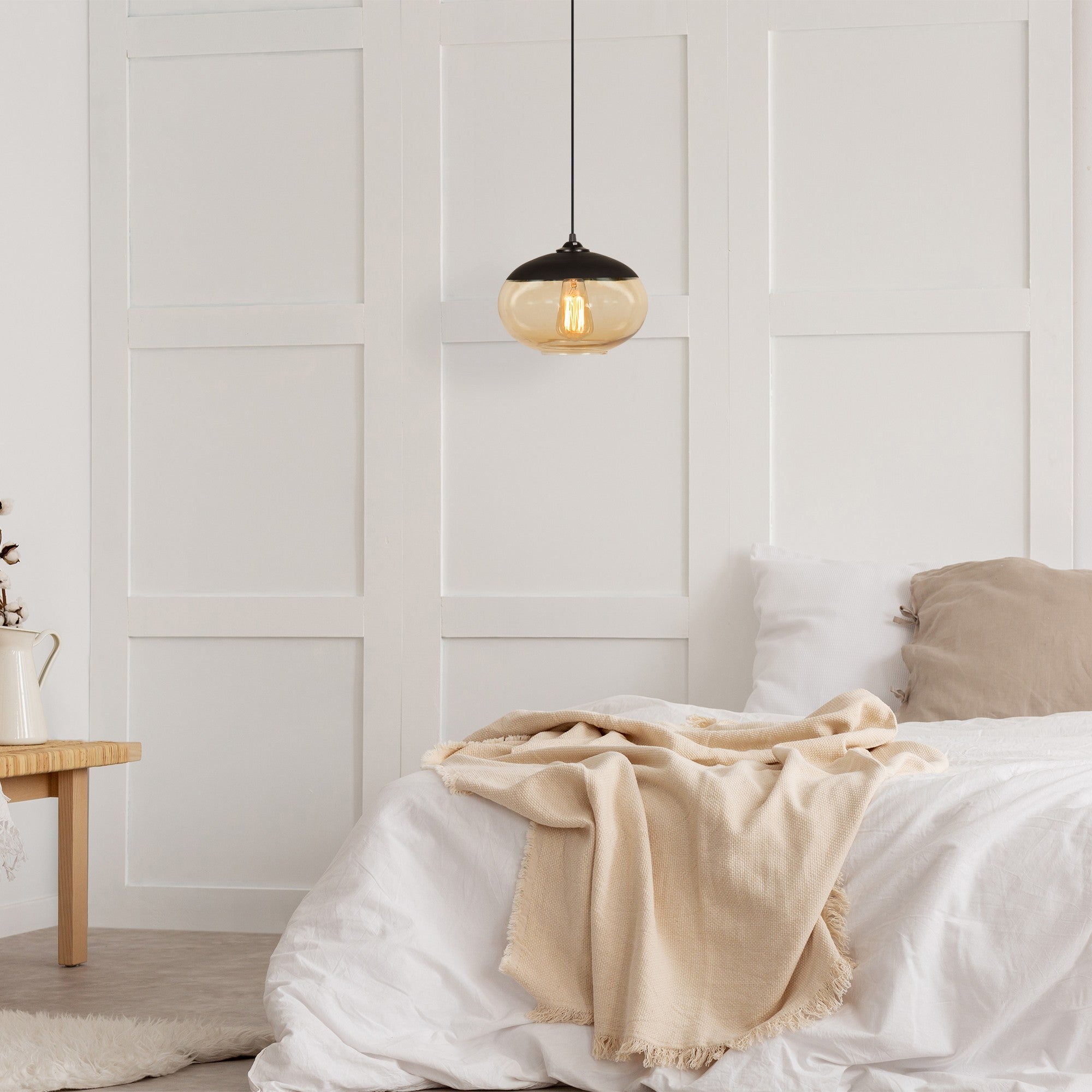 Candeeiro de Teto Industrial – Altura Ajustável 113 cm – Preto e Mel – Ferro