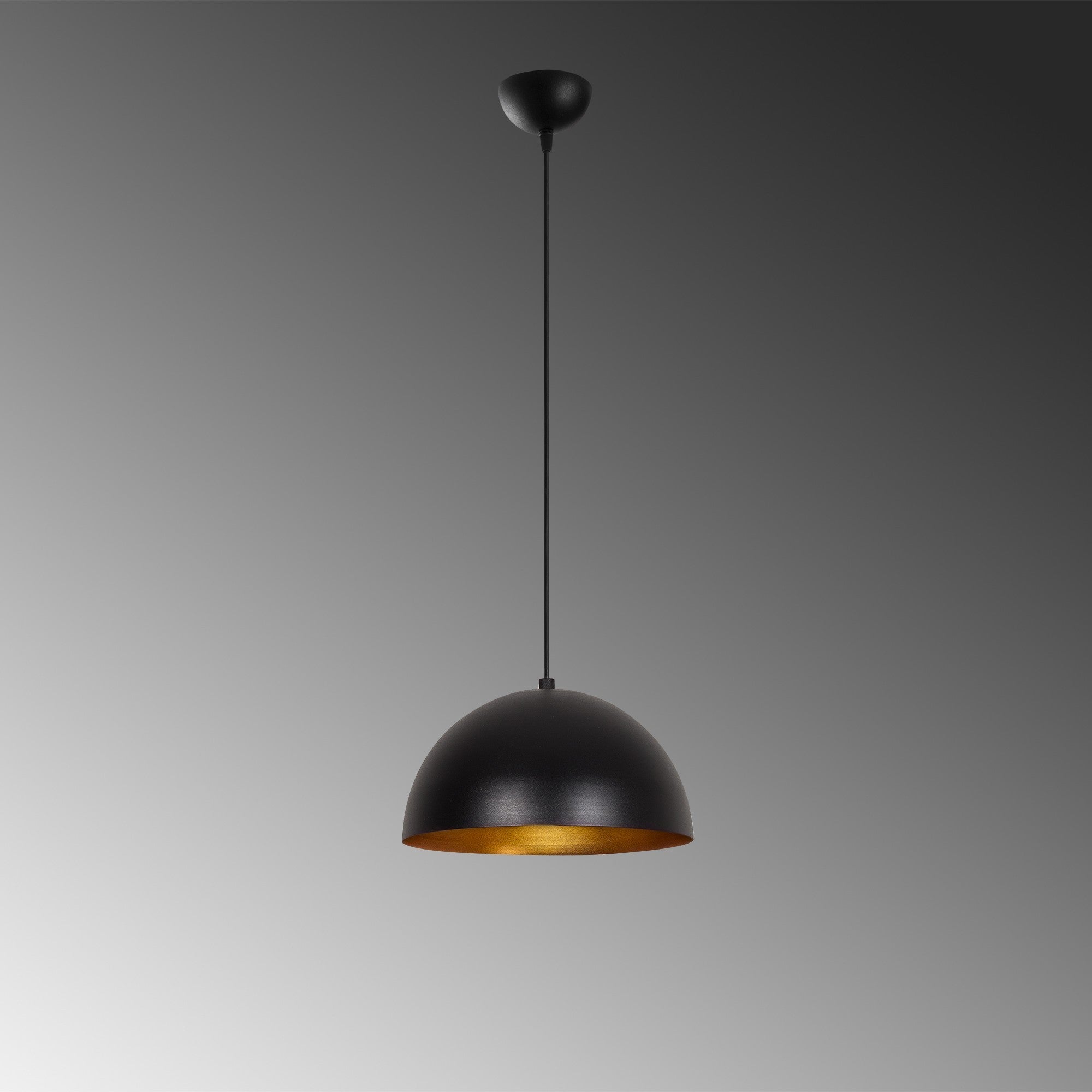 Candeeiro de Teto Industrial Moderno – 30 cm de Diâmetro – Preto e Dourado – Metal