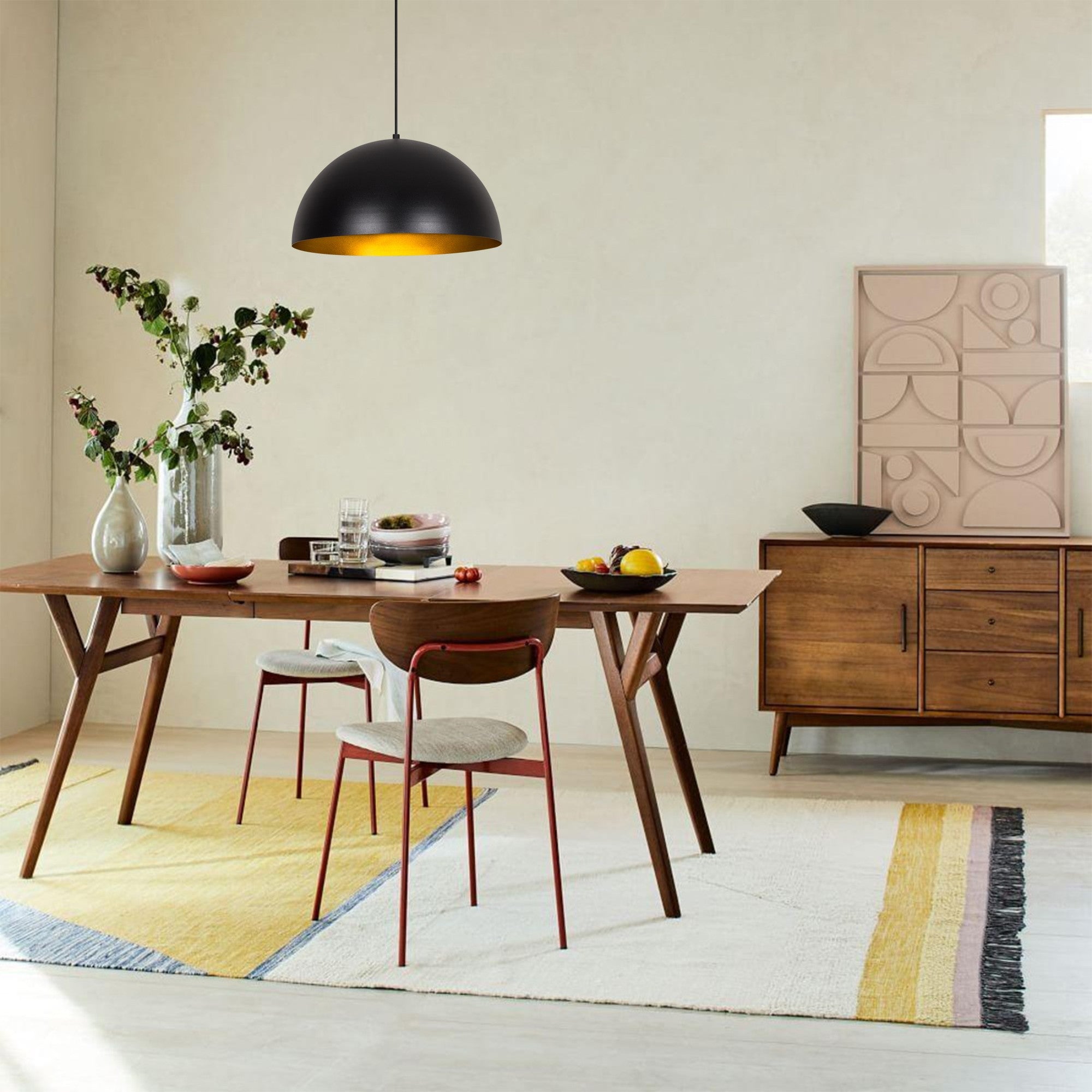 Candeeiro de Teto Industrial Moderno – 40 cm de Diâmetro – Preto e Dourado – Ferro