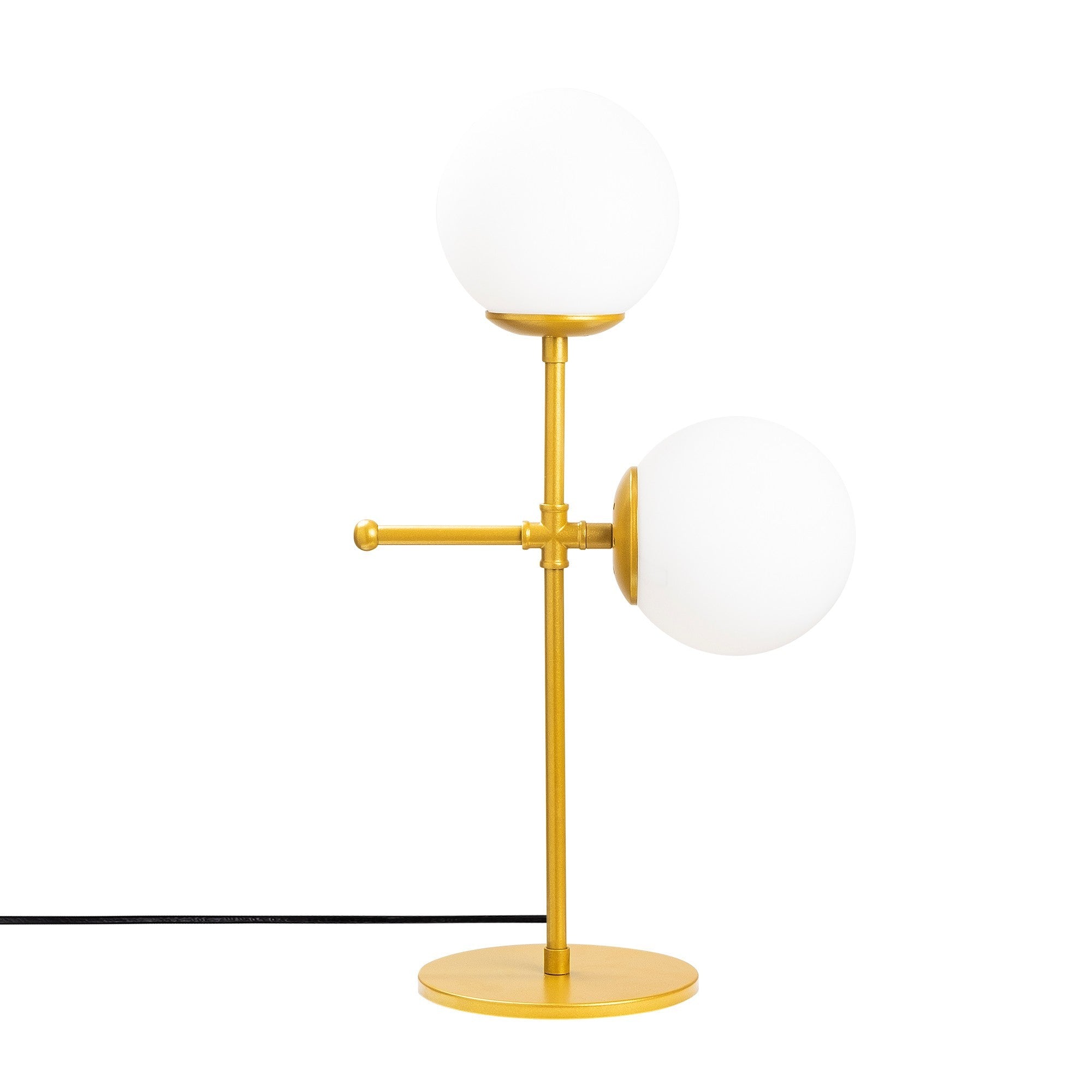 Candeeiro de Mesa Moderna Dourada, Corpo de Metal com Tampa de Vidro, 55 cm de Altura | 2 Soquetes E27, Cabo de 200 cm | Design Escandinavo Elegante para Casa e Escritório