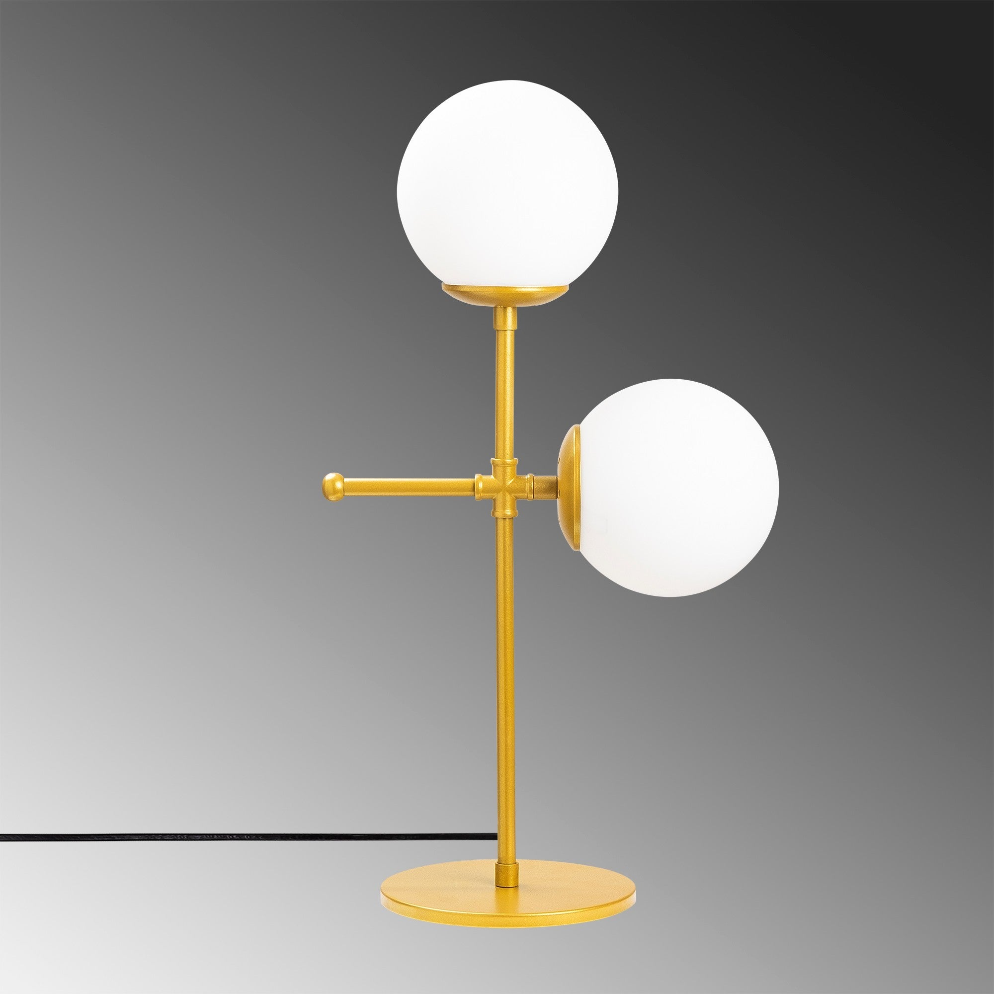 Candeeiro de Mesa Moderna Dourada, Corpo de Metal com Tampa de Vidro, 55 cm de Altura | 2 Soquetes E27, Cabo de 200 cm | Design Escandinavo Elegante para Casa e Escritório