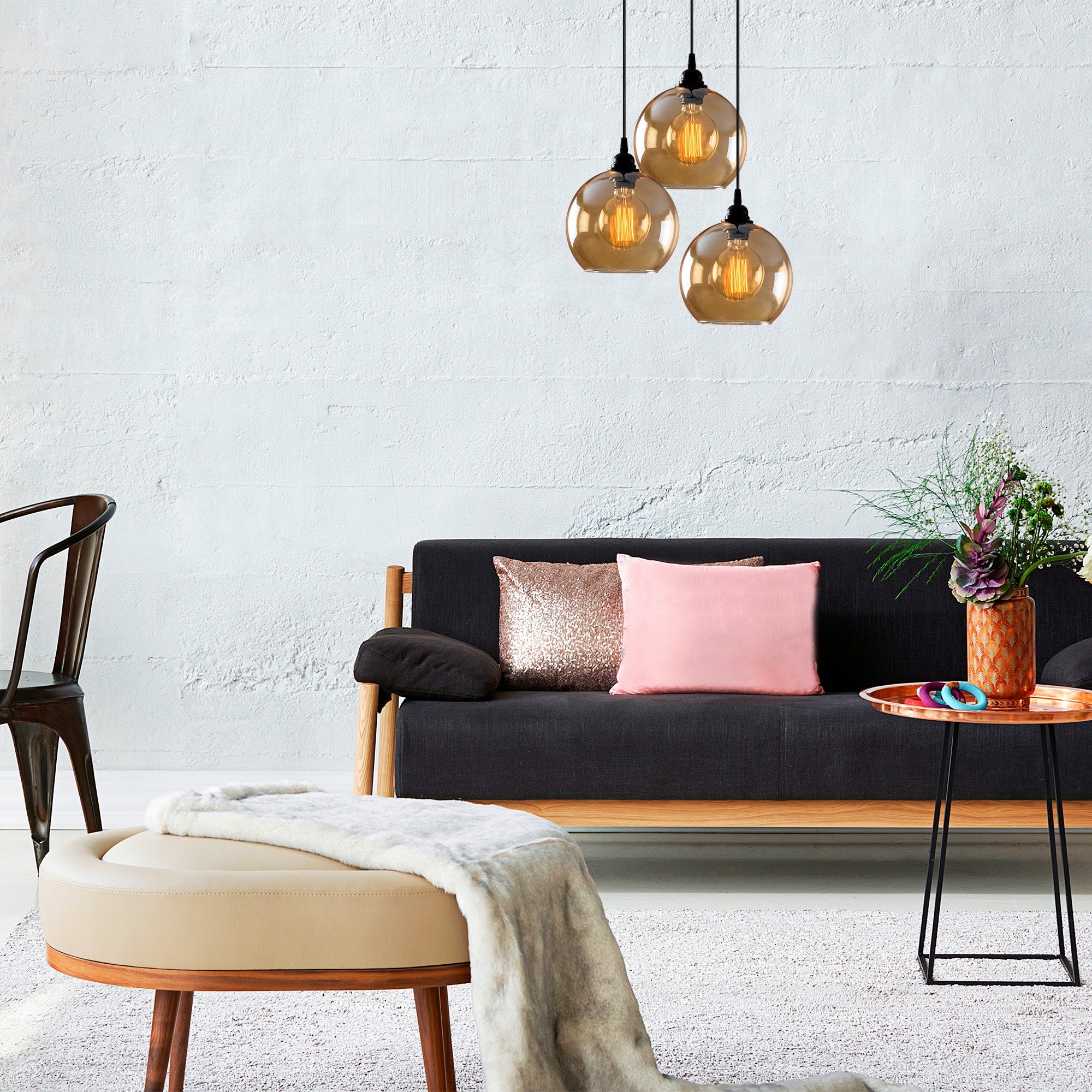 Candeeiro de Teto elegante – 44 x 44 cm – dourado e preto – metal