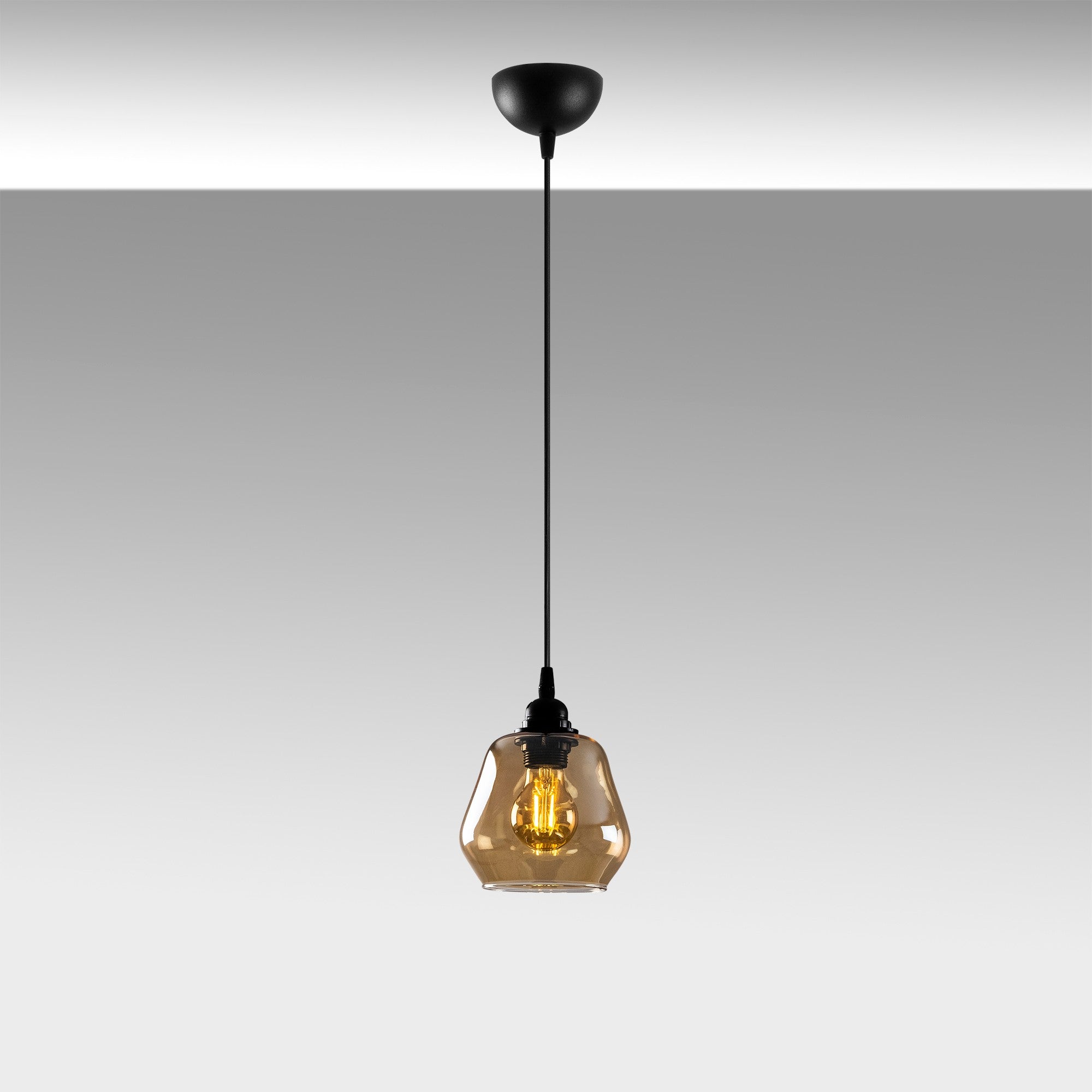 Candeeiro de Teto – 110 cm – Dourado e Preto – Metal com Vidro