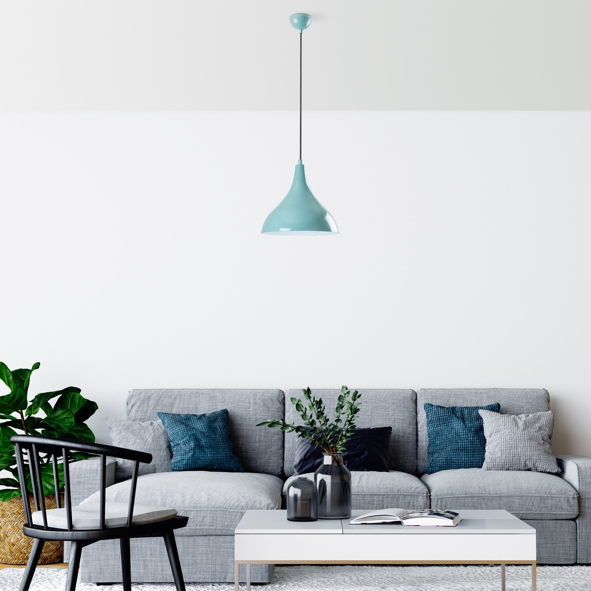 Candeeiro de Teto – altura ajustável de 33 a 122 cm – cor turquesa – corpo de metal