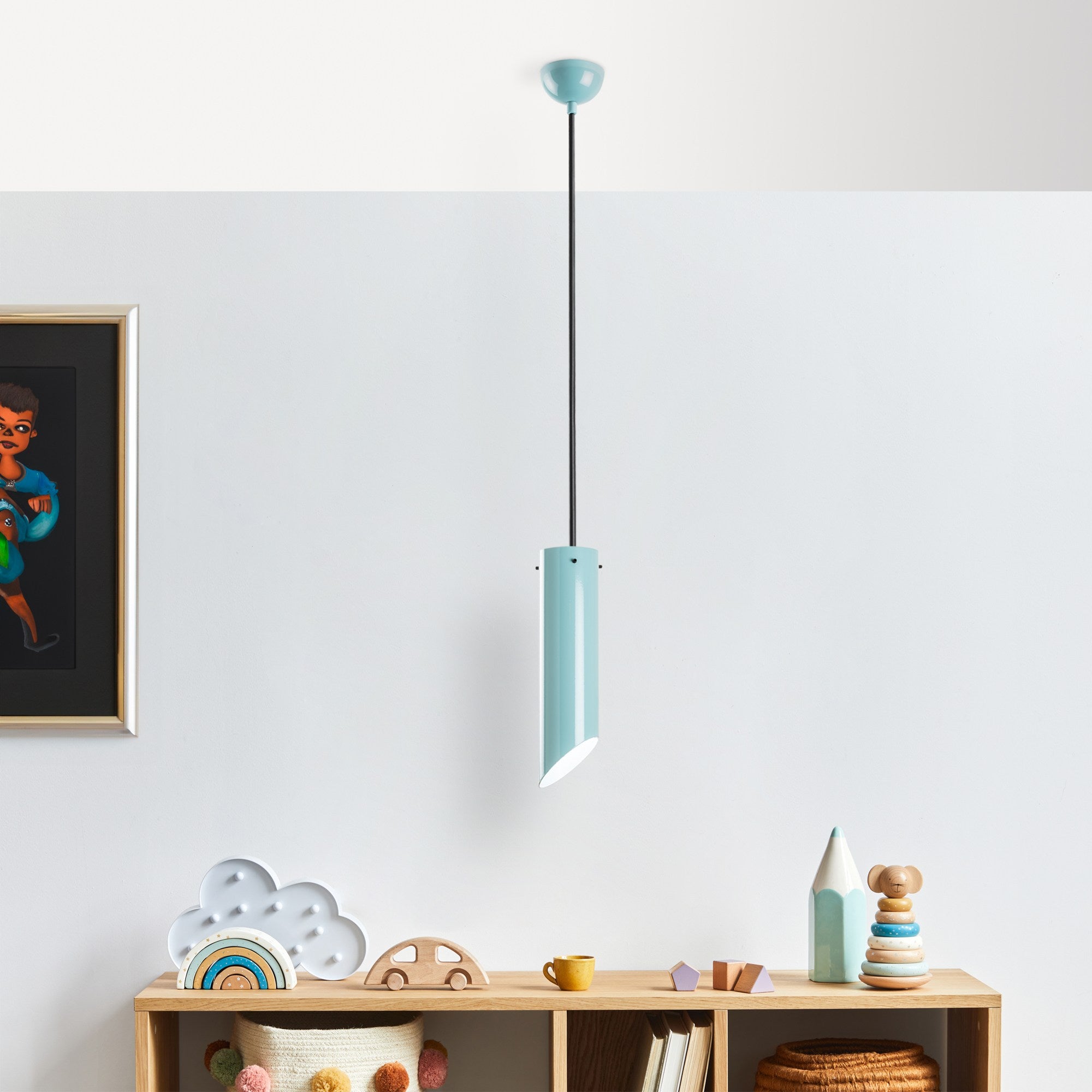 Candeeiro de Teto de metal – altura ajustável de 37 a 114 cm – turquesa