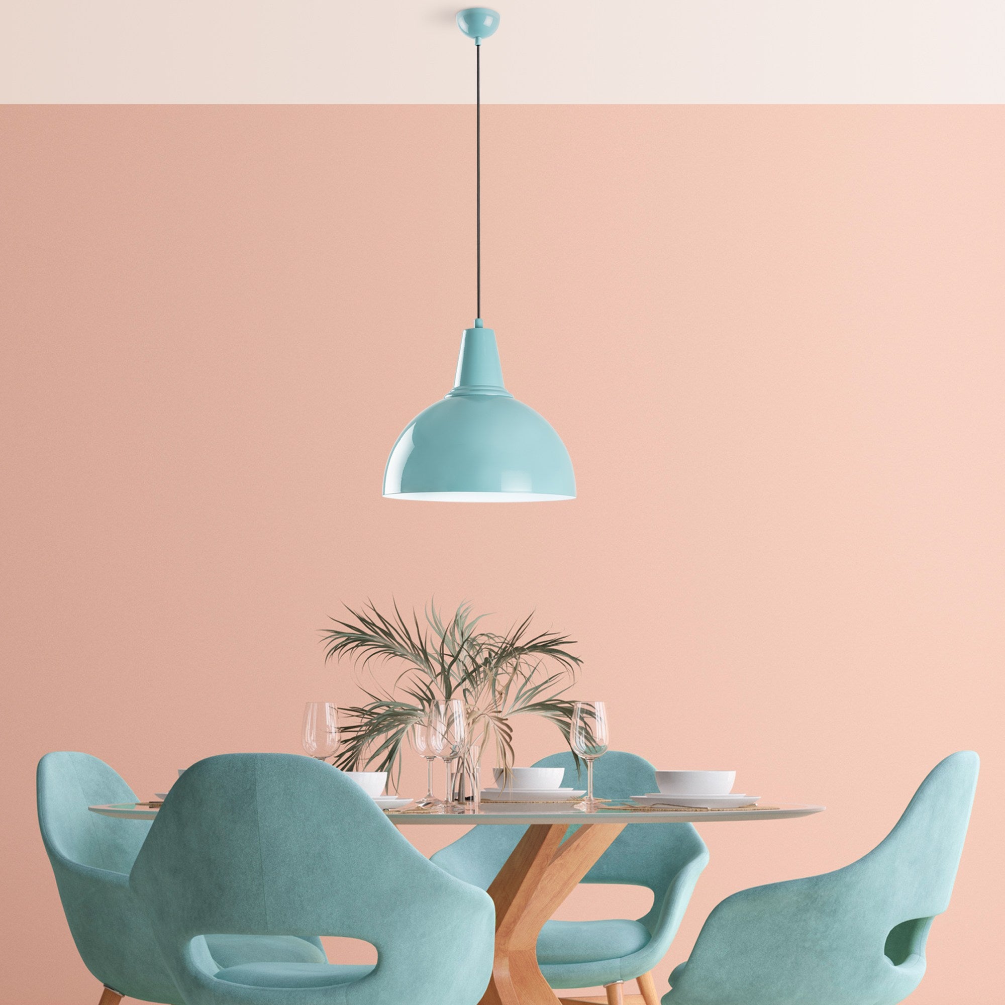 Candeeiro de Teto – Altura Ajustável 32-121 cm – Turquesa – Metálico