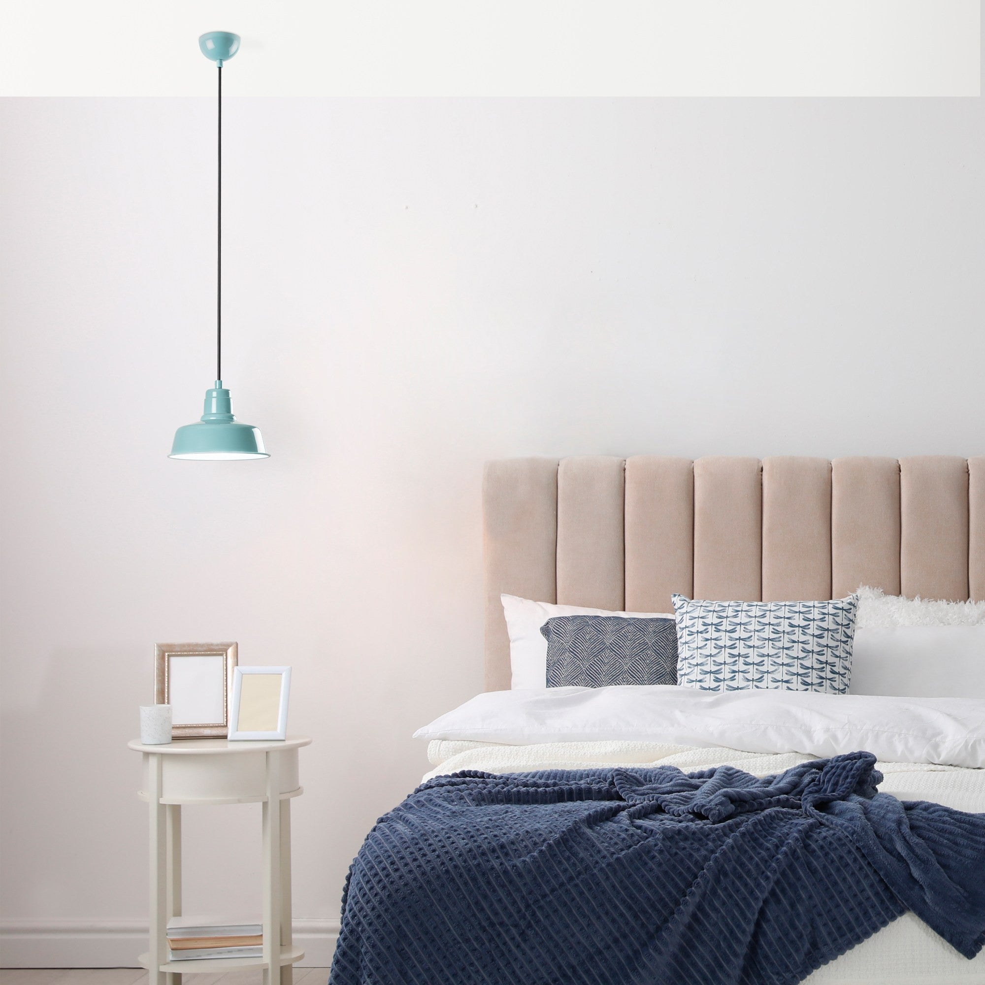 Candeeiro de Teto de metal – altura ajustável de 21 a 108 cm – cor turquesa – vidro