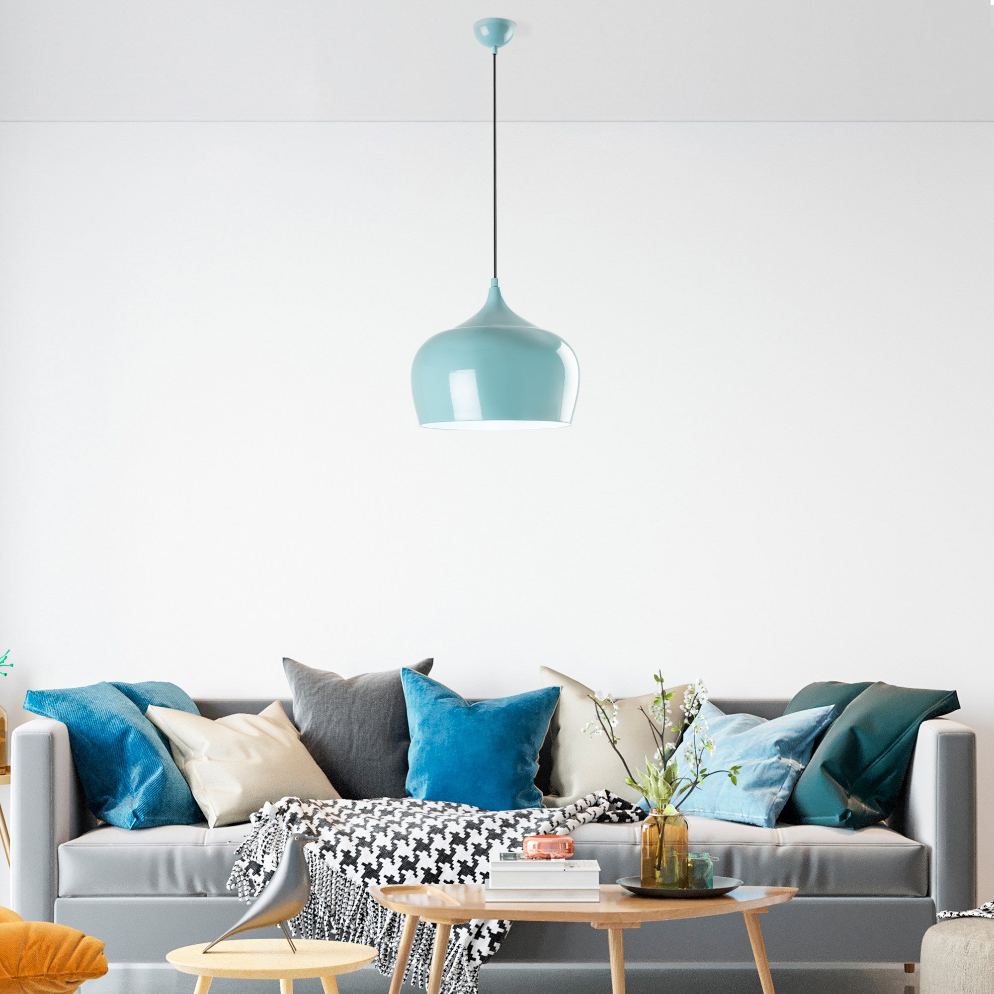 Candeeiro de Teto de metal – altura ajustável de 36 a 125 cm – turquesa –