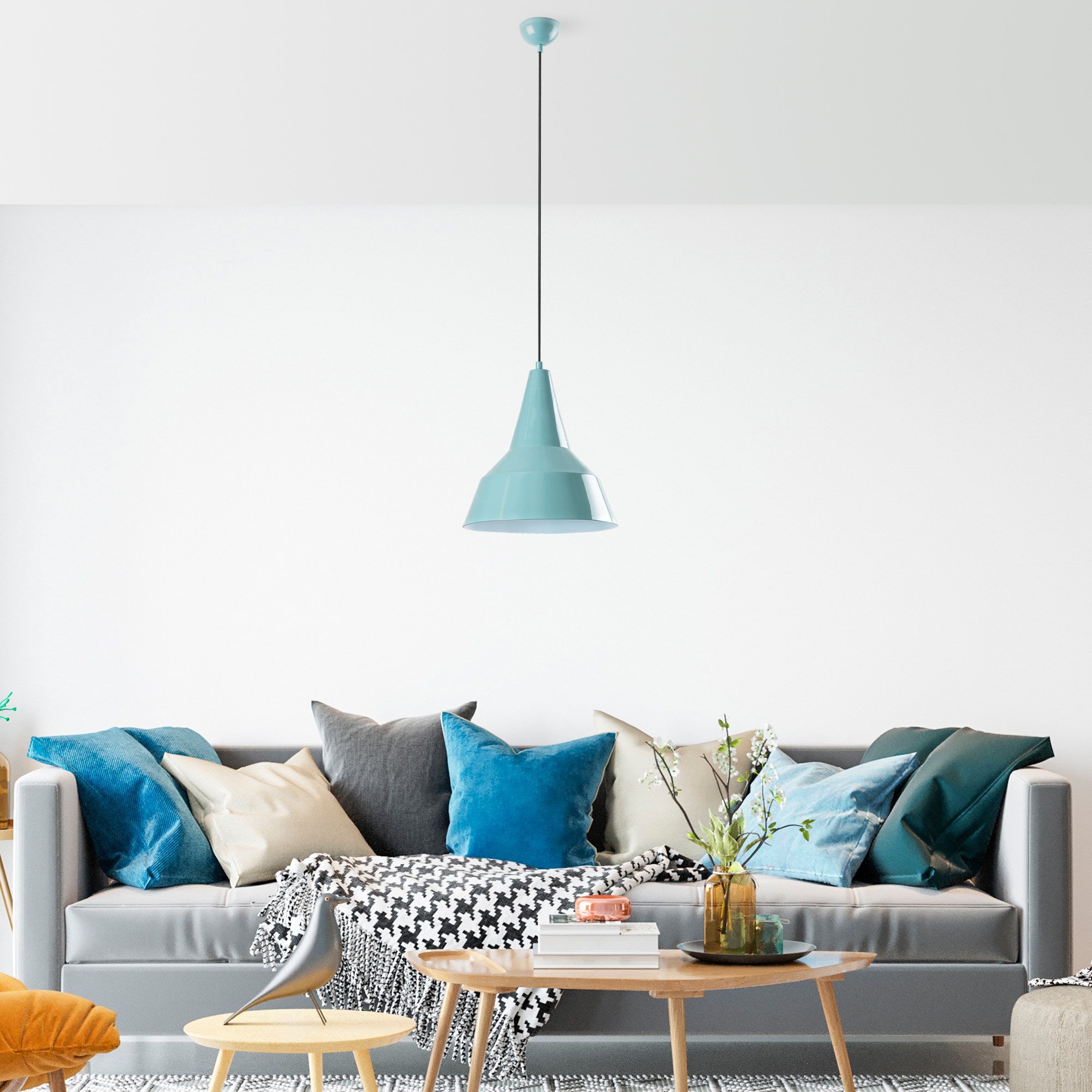 Candeeiro de Teto de metal – altura ajustável de 42 a 131 cm – turquesa –