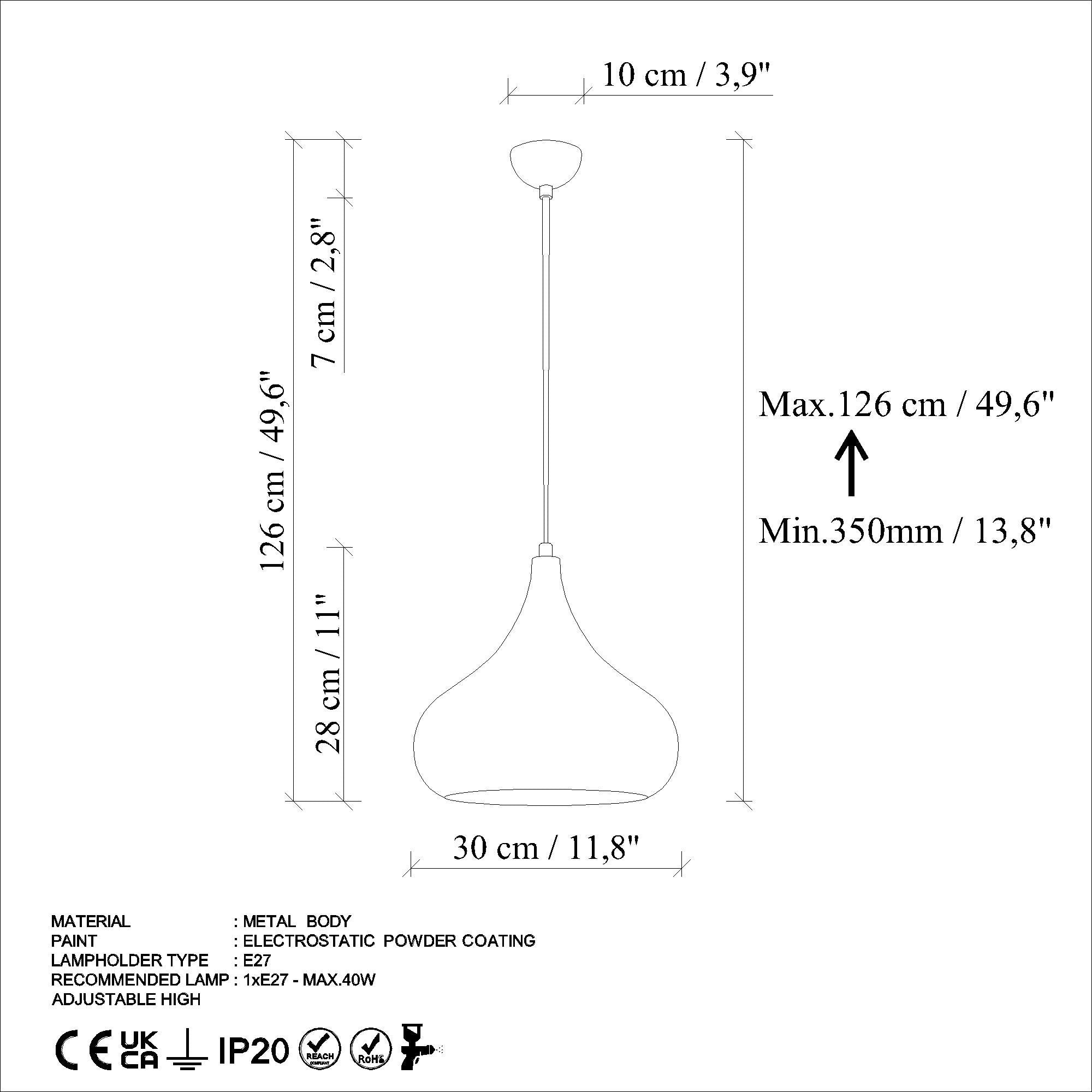 Candeeiro de Teto de metal – Ø30 cm – Turquesa