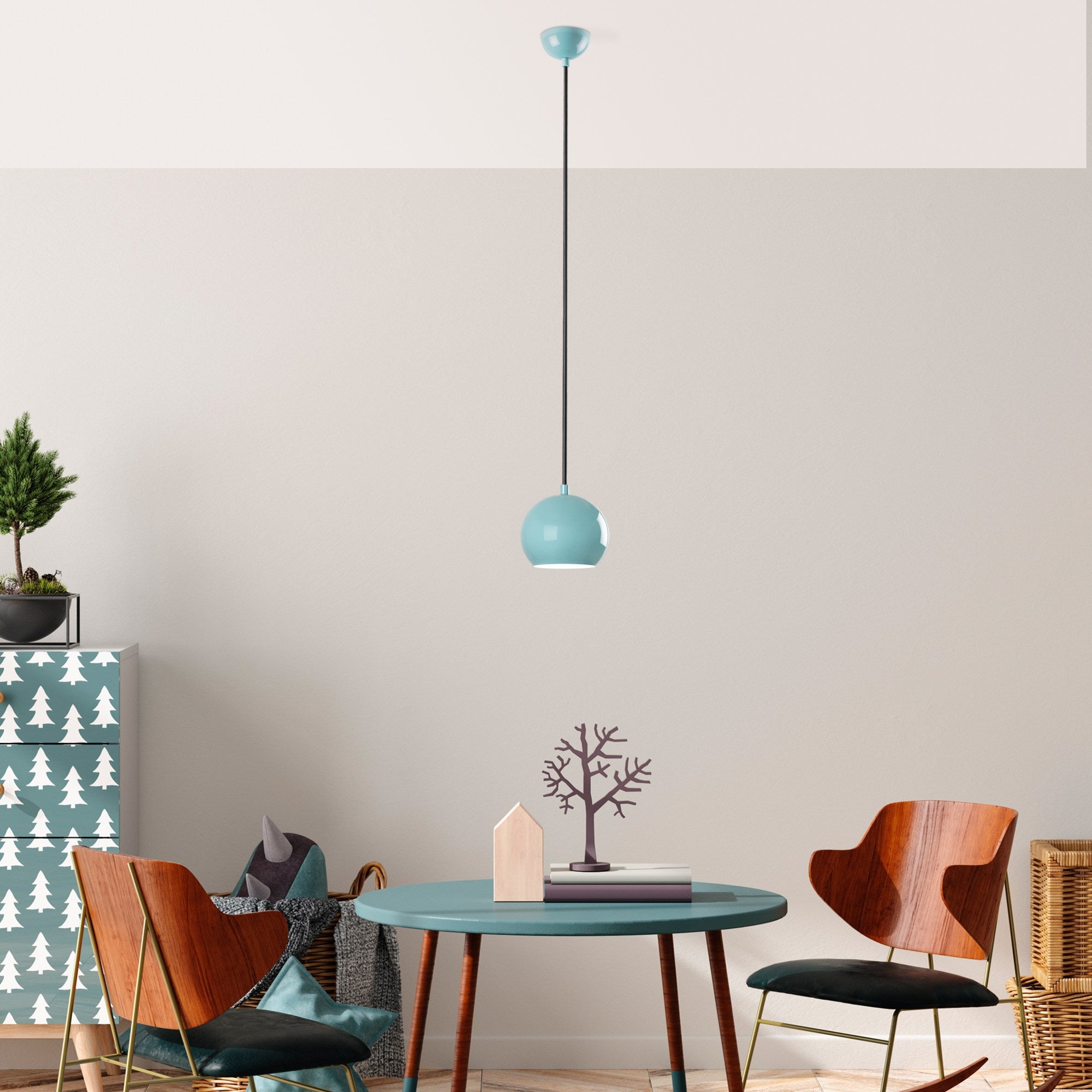 Candeeiro de Teto – altura ajustável de 20 a 111 cm – cor turquesa – metal