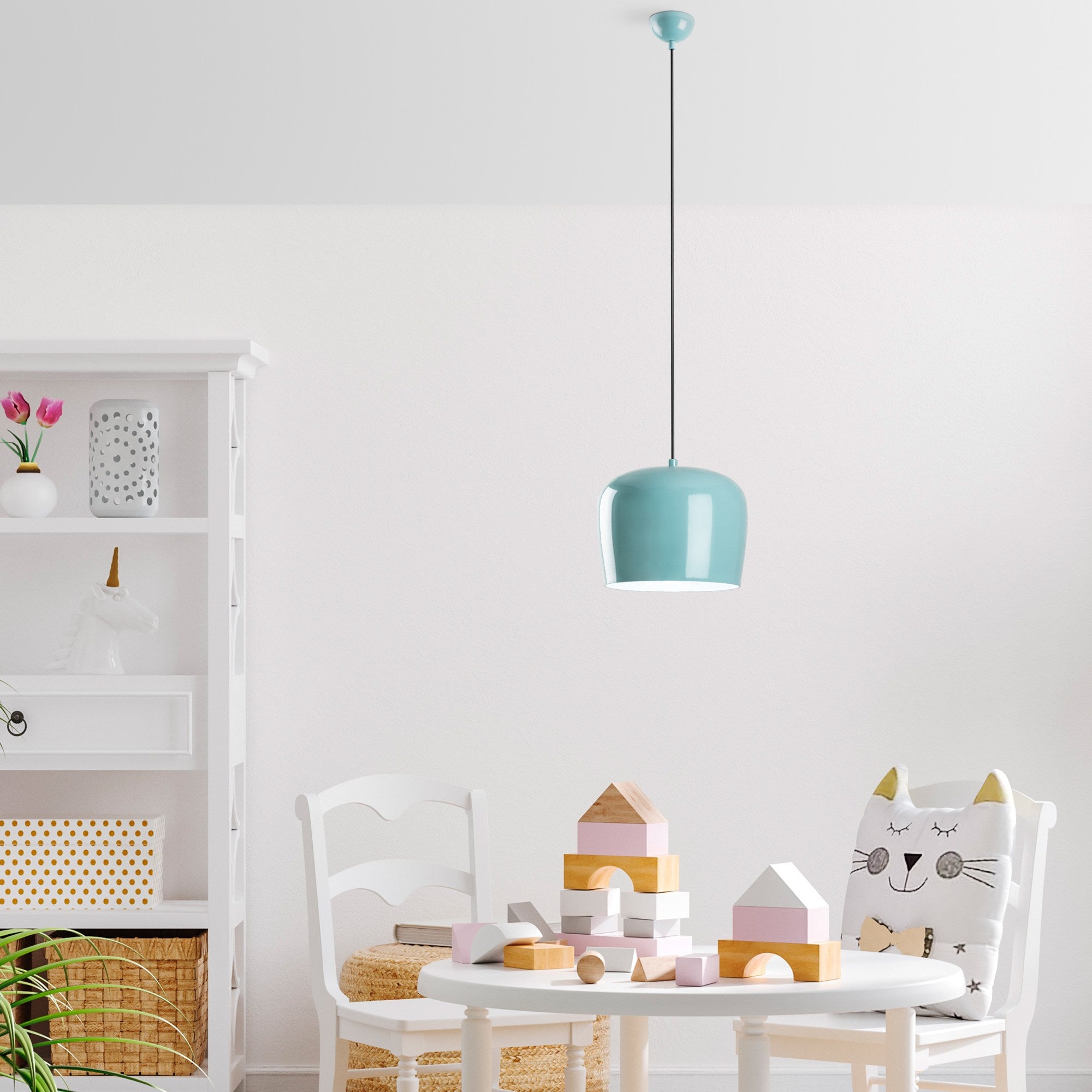 Candeeiro de Teto de metal – 24 a 114 cm – Turquesa
