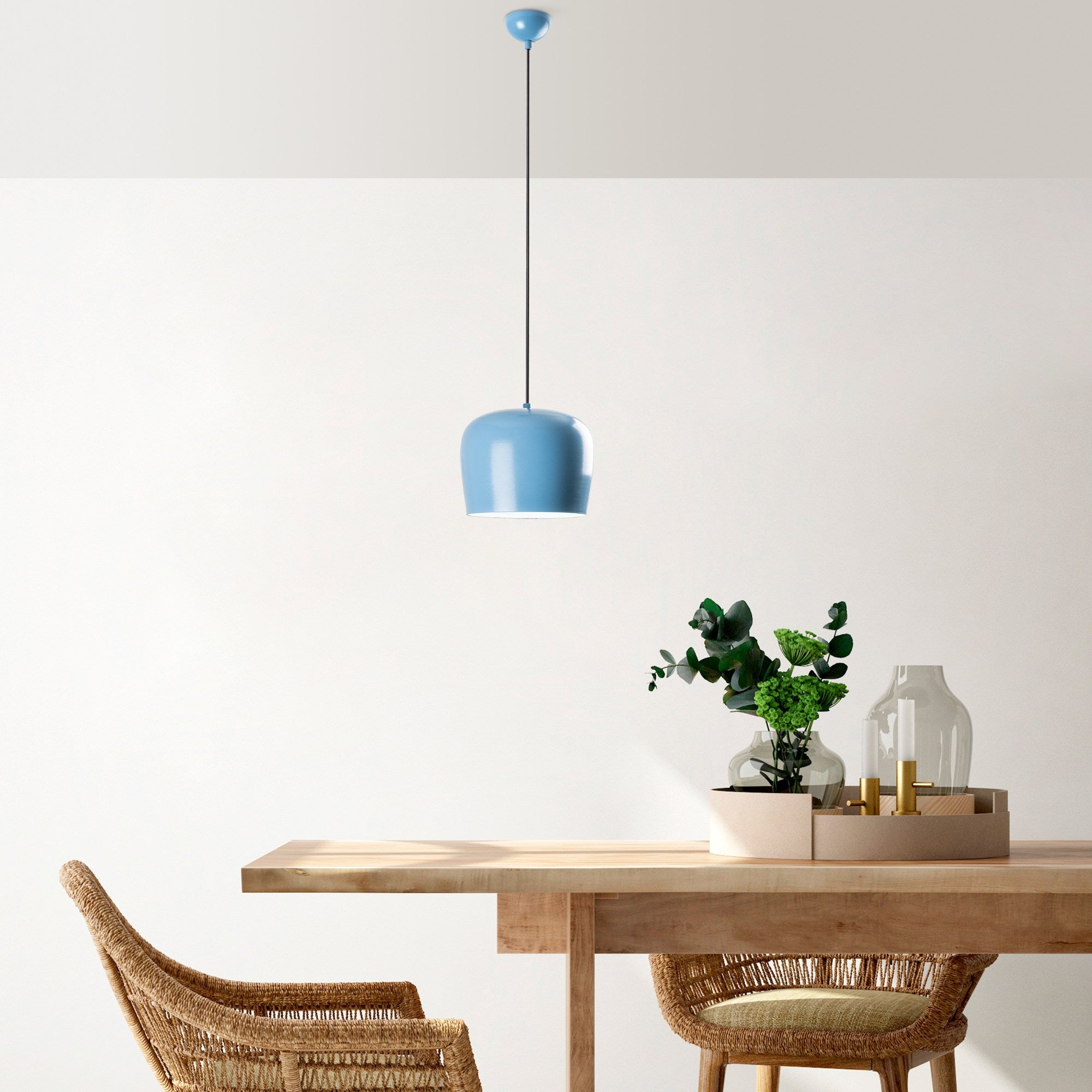 Candeeiro de Teto – 24 a 114 cm – Azul claro – Metal