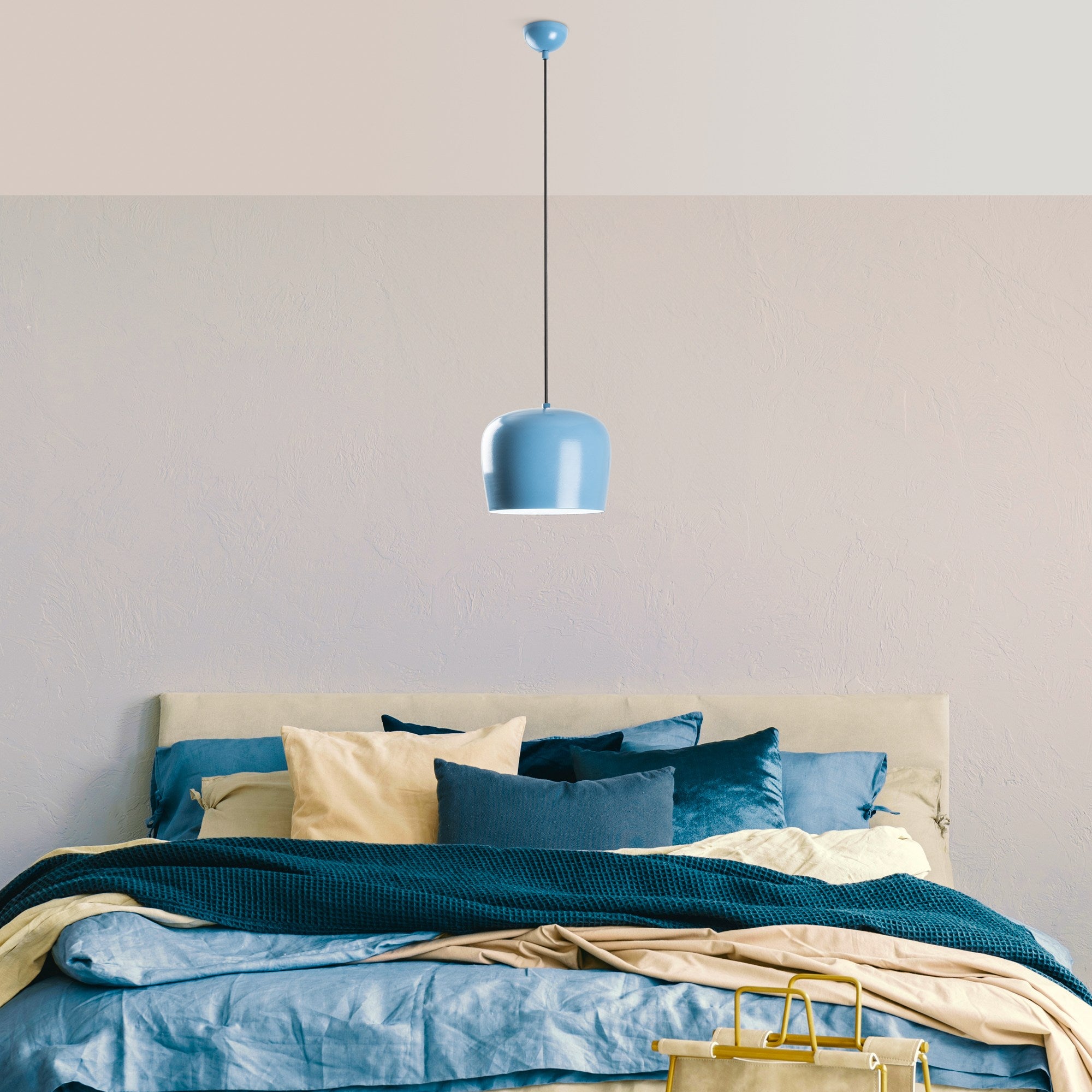 Candeeiro de Teto – 24 a 114 cm – Azul claro – Metal