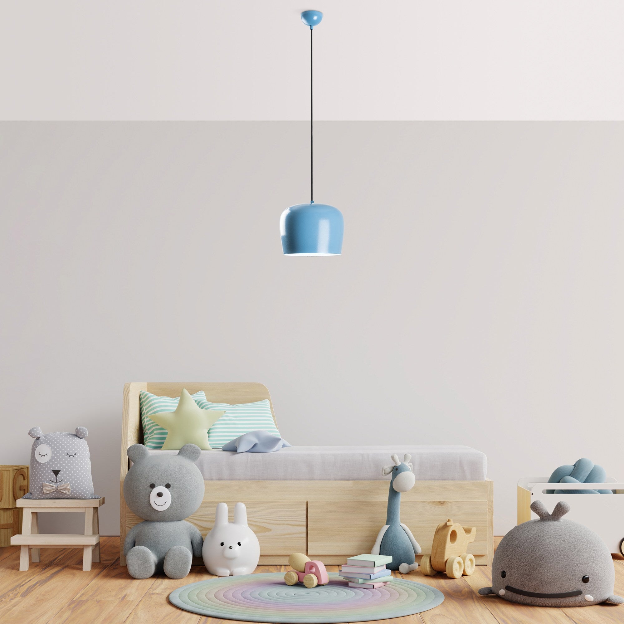 Candeeiro de Teto – 24 a 114 cm – Azul claro – Metal