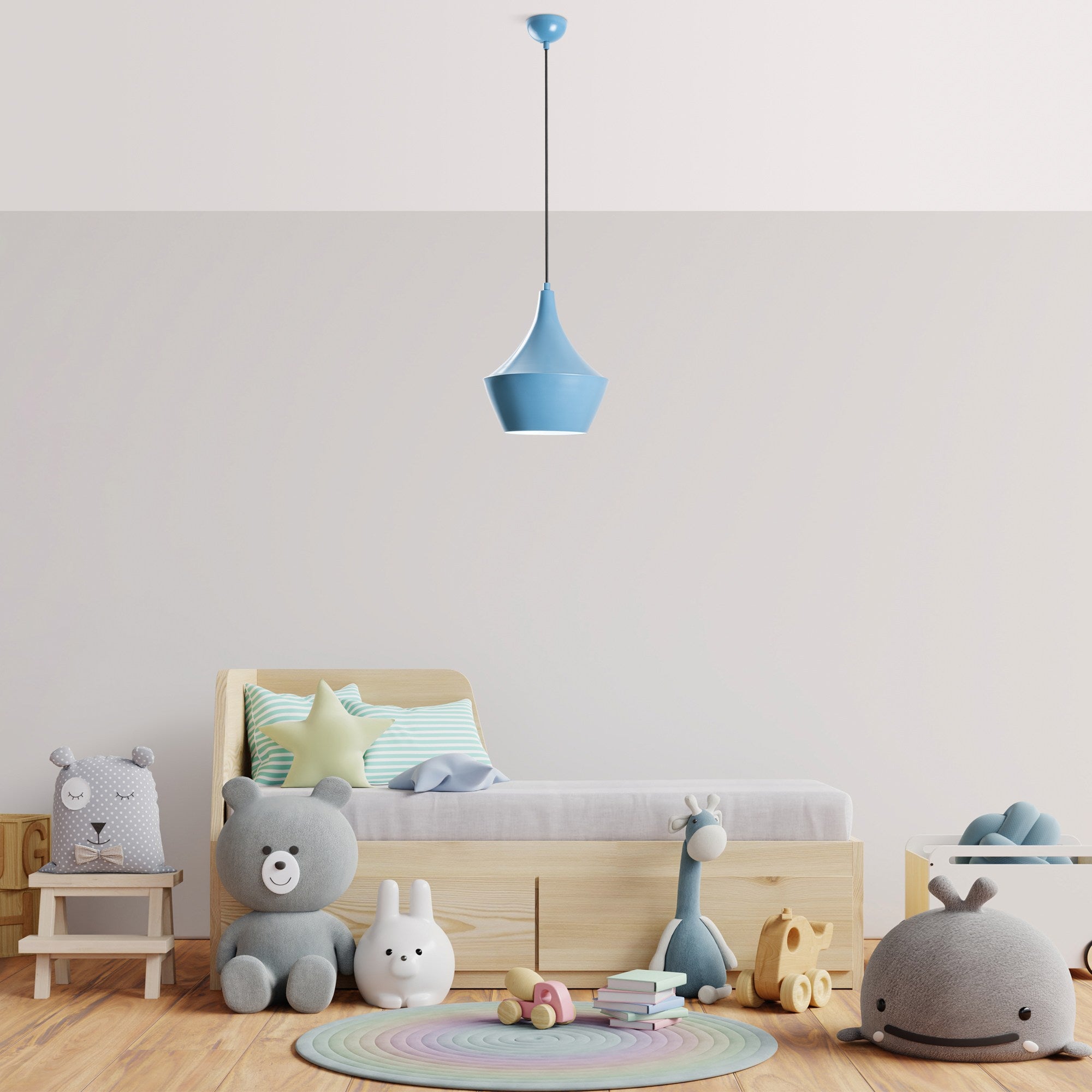 Candeeiro de Teto – Altura Ajustável 37-130 cm – Azul Claro – Metal