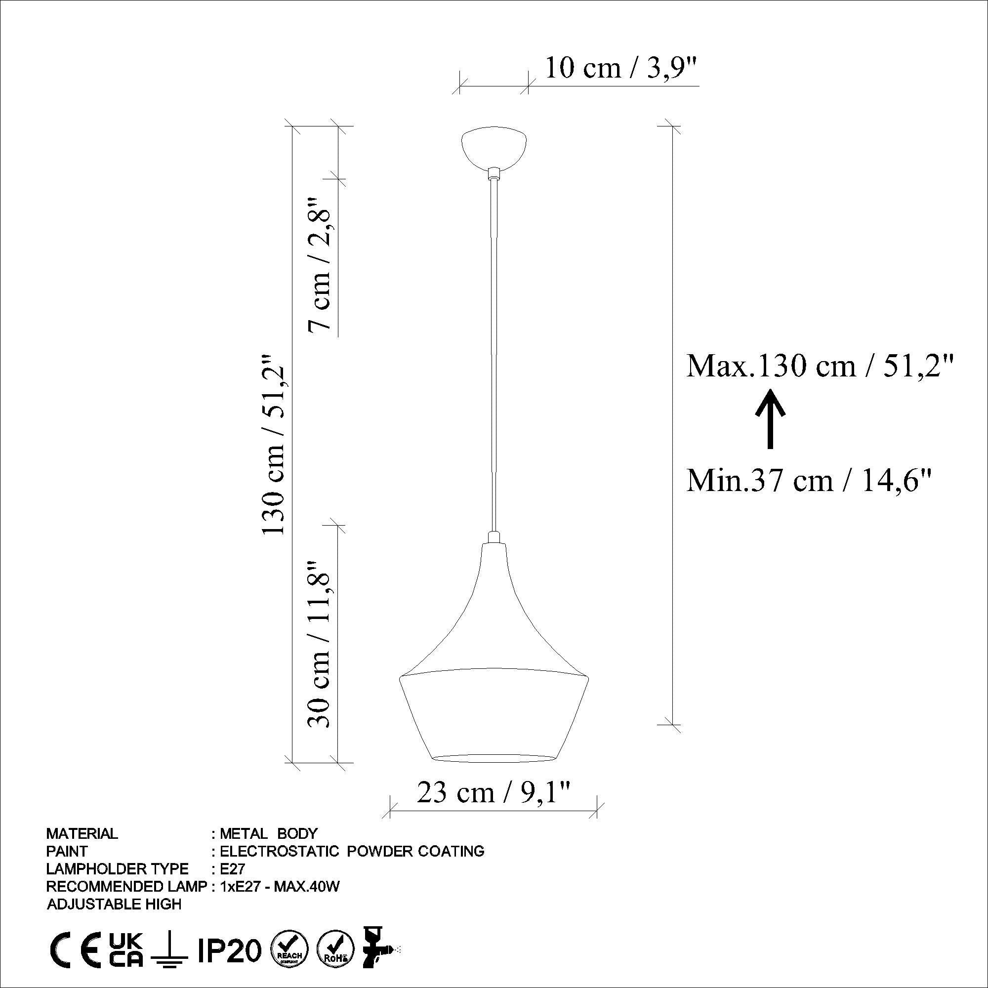 Candeeiro de Teto – Altura Ajustável 37-130 cm – Azul Claro – Metal