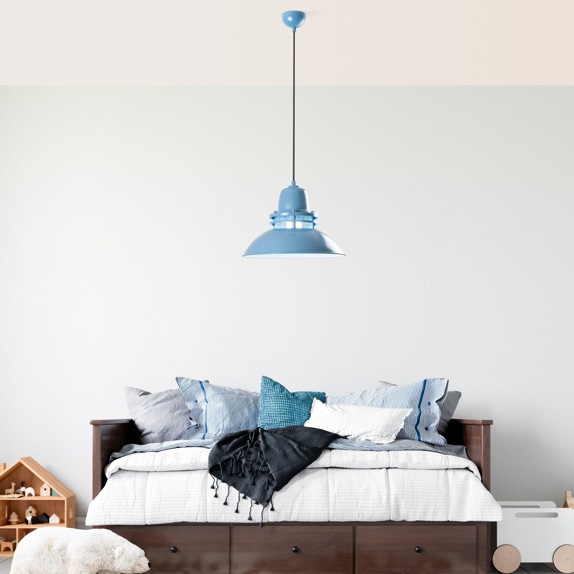 Candeeiro de Teto – Altura Ajustável 34-123 cm – Azul Claro – Metal