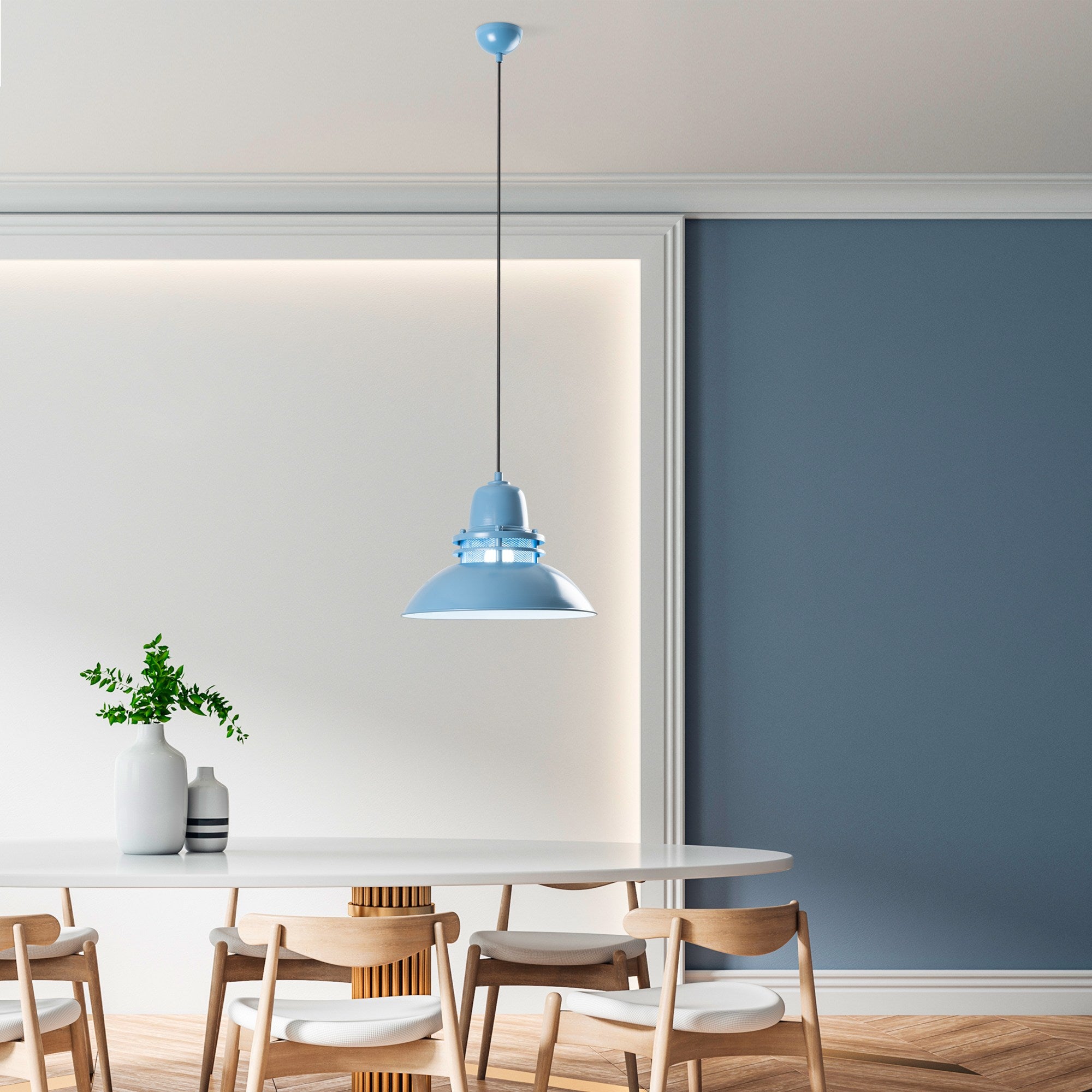 Candeeiro de Teto – Altura Ajustável 34-123 cm – Azul Claro – Metal