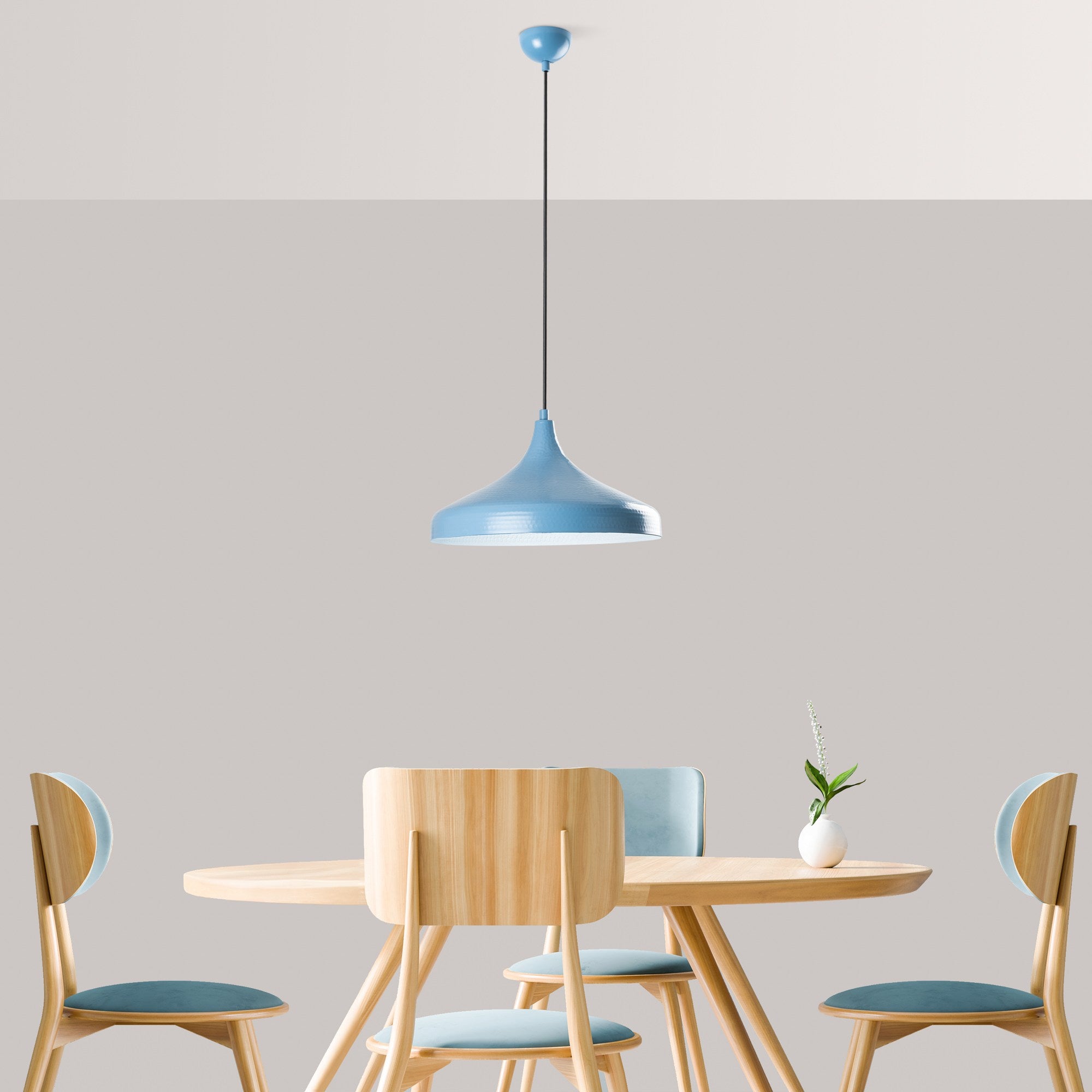 Candeeiro de Teto – Altura Ajustável 22-118 cm – Azul Claro – Metal