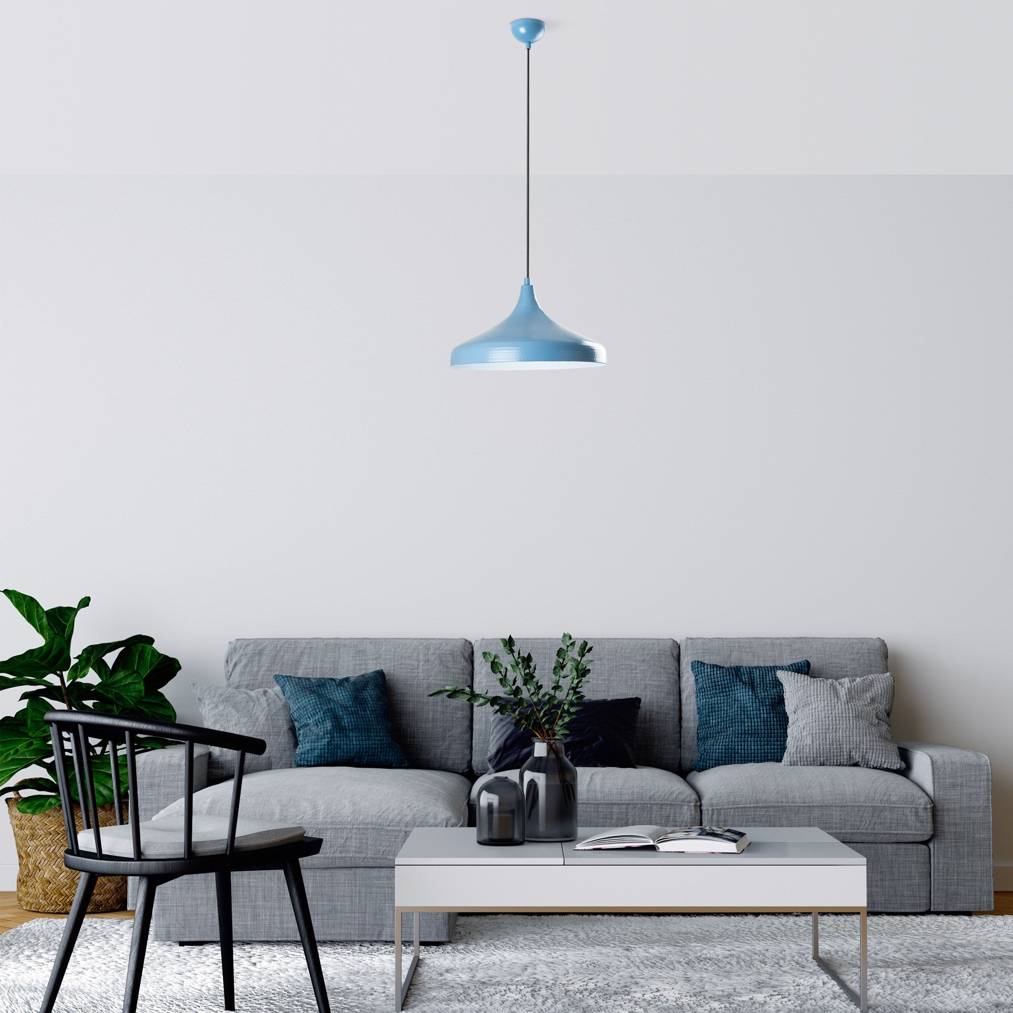 Candeeiro de Teto – Altura Ajustável 22-118 cm – Azul Claro – Metal
