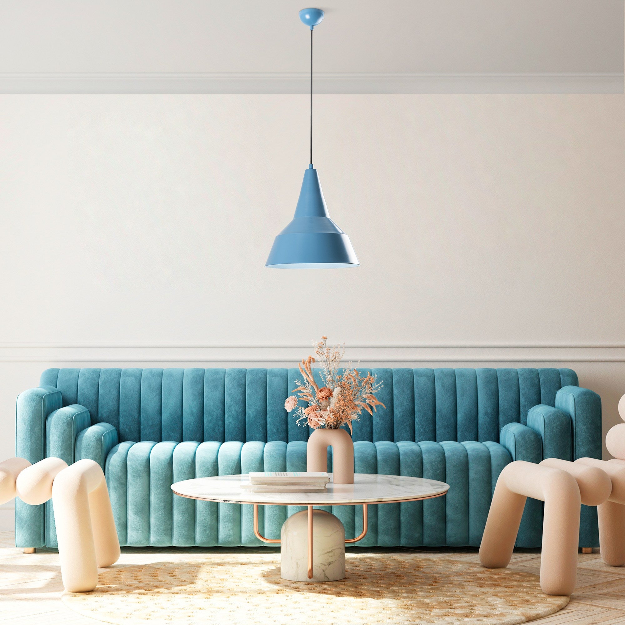 Candeeiro de Teto – altura ajustável de 42 a 131 cm – azul claro – metal