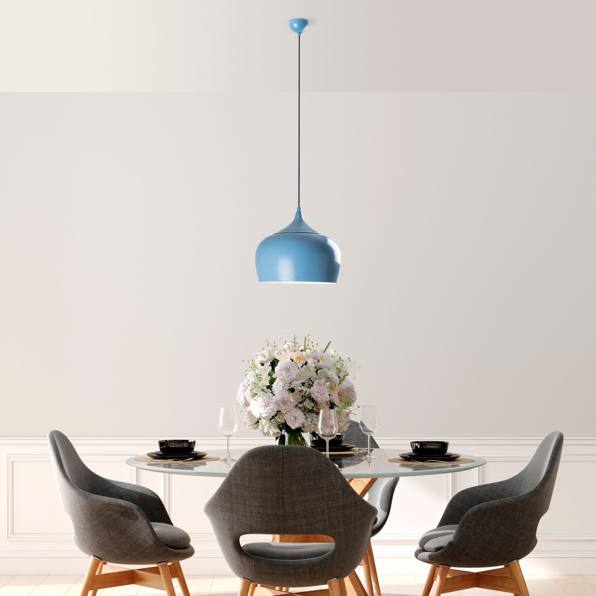 Candeeiro de Teto – Altura Ajustável 36-125 cm – Azul Claro – Metal