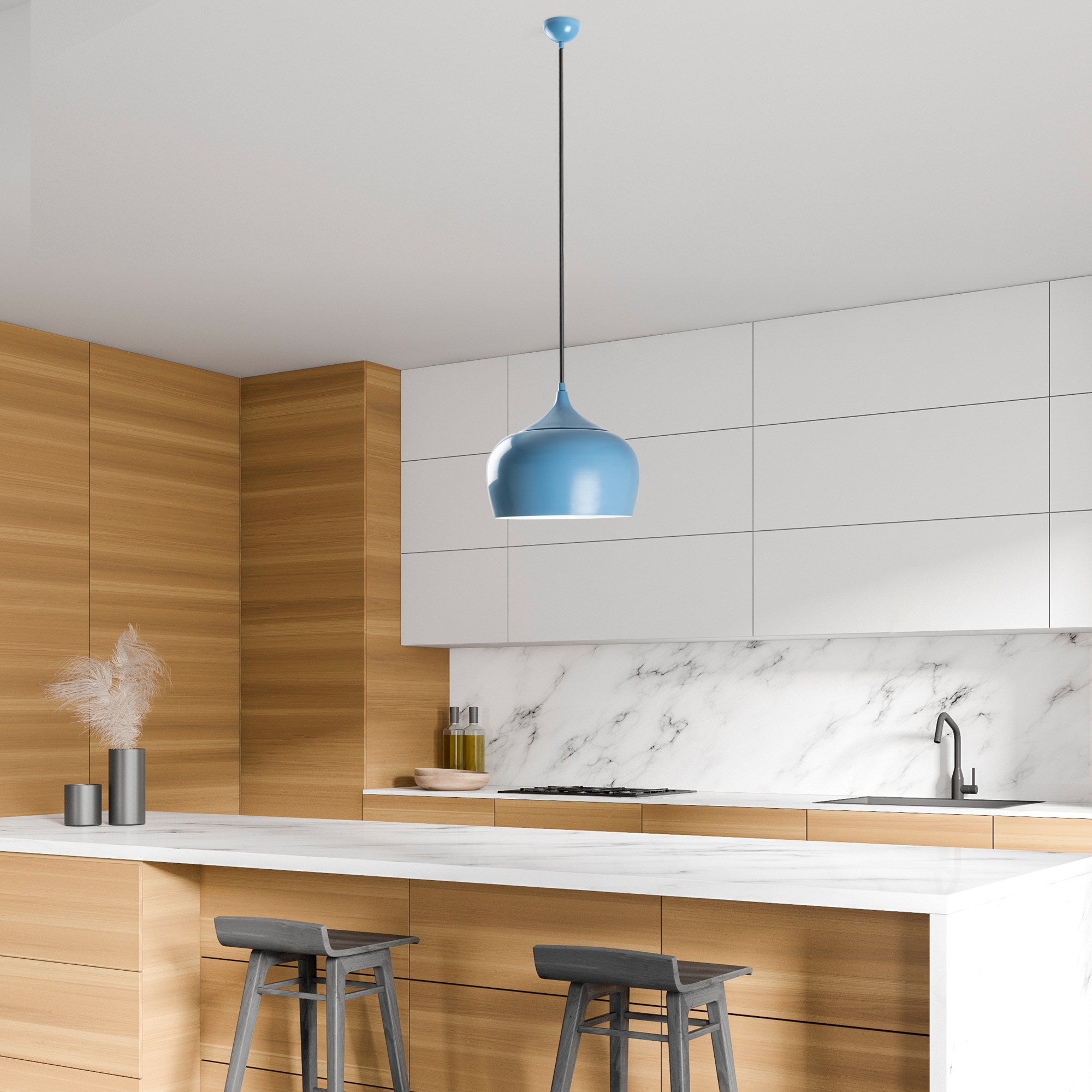 Candeeiro de Teto – Altura Ajustável 36-125 cm – Azul Claro – Metal