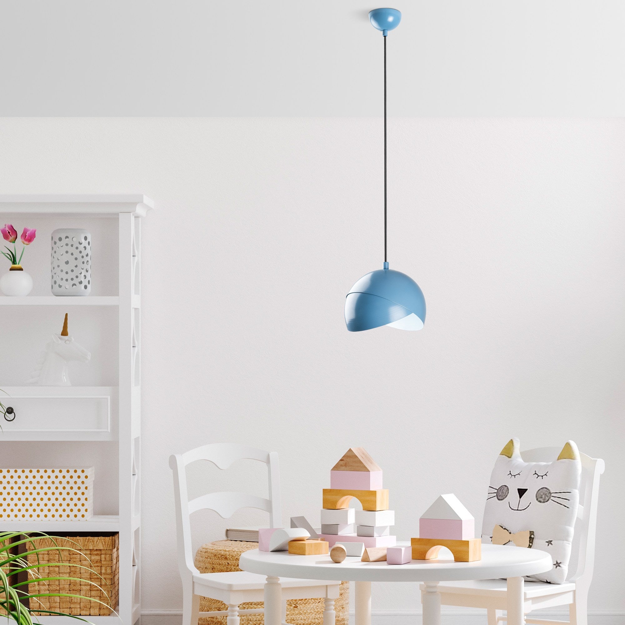 Candeeiro de Teto – altura ajustável de 22 a 114 cm – azul claro – metal
