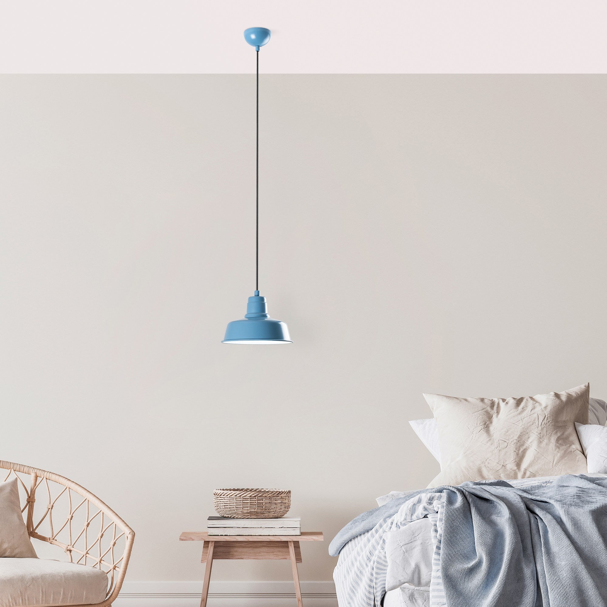 Candeeiro de Teto elegante – altura ajustável de 21 a 108 cm – azul claro – metal