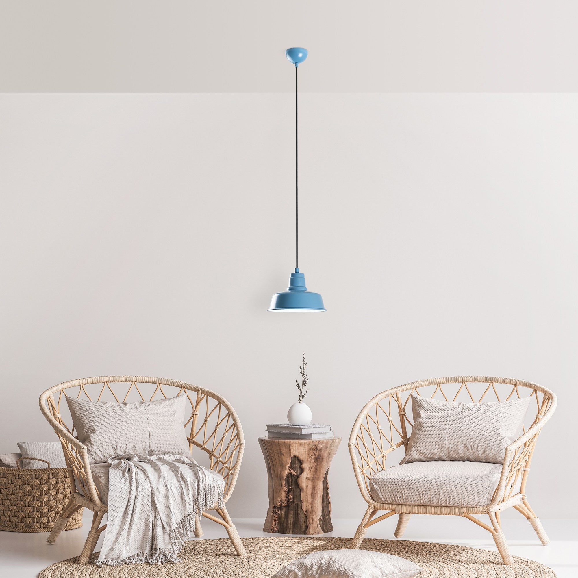 Candeeiro de Teto elegante – altura ajustável de 21 a 108 cm – azul claro – metal